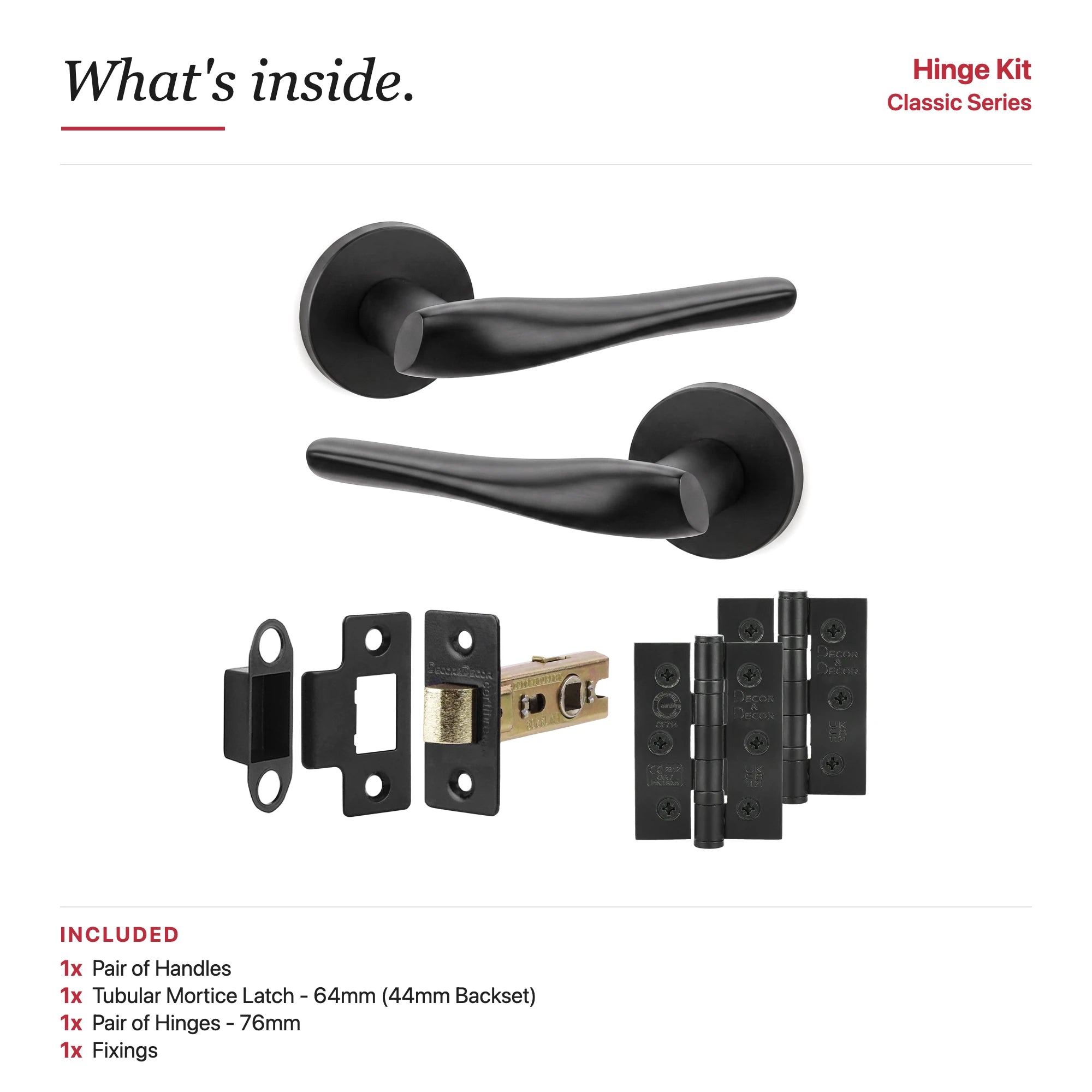 Nanda Matt Black Passage Door Handles – showing what's included in the box