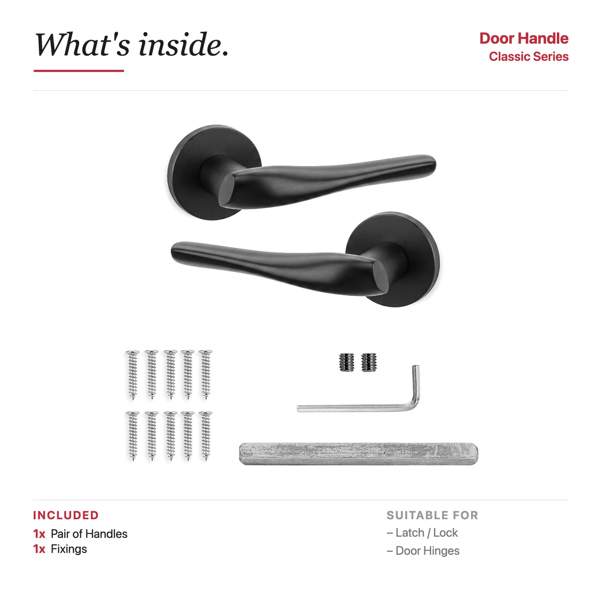 Nanda Internal Door Handles - Matt Black – showing what's included in the box