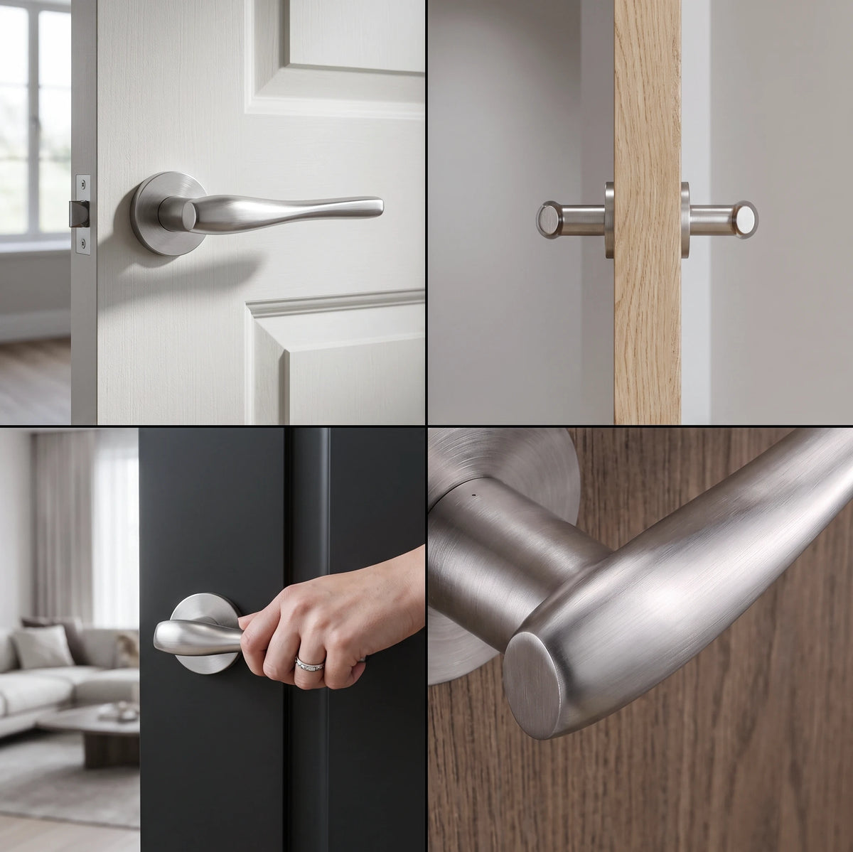 Nanda Internal Door Handles - Brushed Satin Nickel – in a styled room setting
