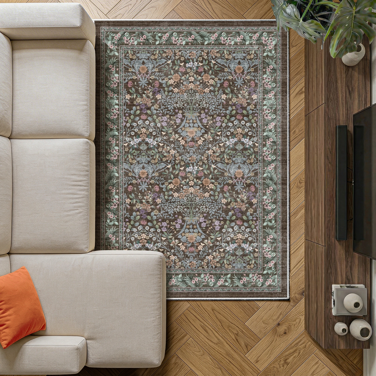 Orlina - Floral Washable Area Rug - 120x170cm