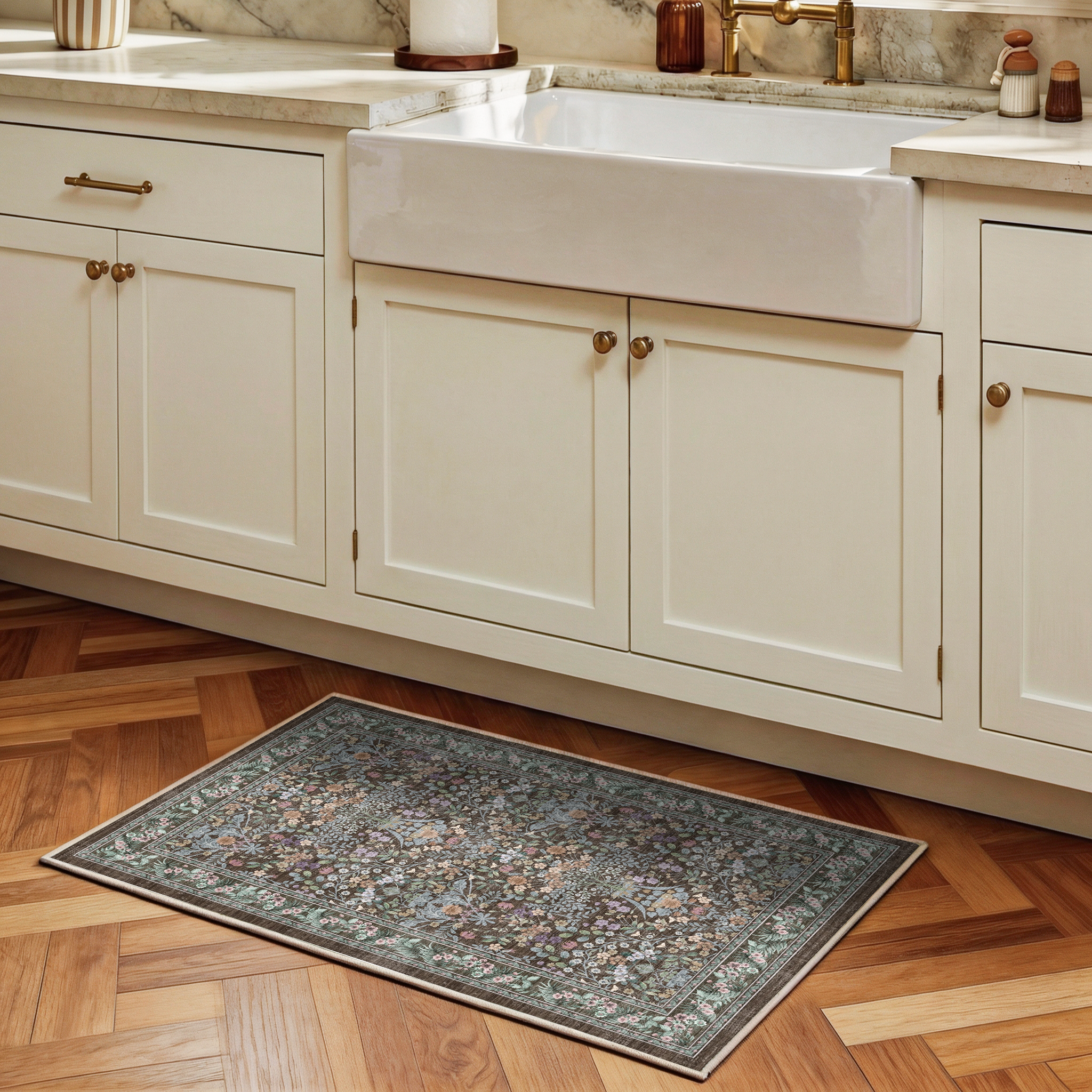 Orlina - Floral Washable Small Rug - 60x90cm