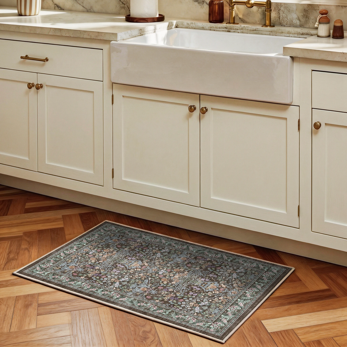 Orlina - Floral Washable Small Rug - 60x90cm