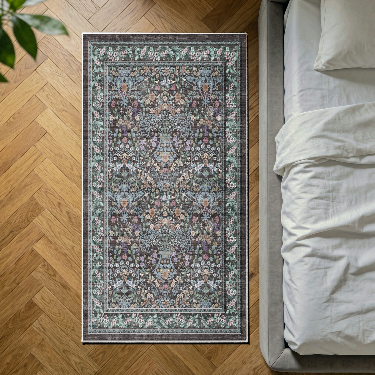 Orlina - Floral Washable Kitchen Rug - 80x150cm