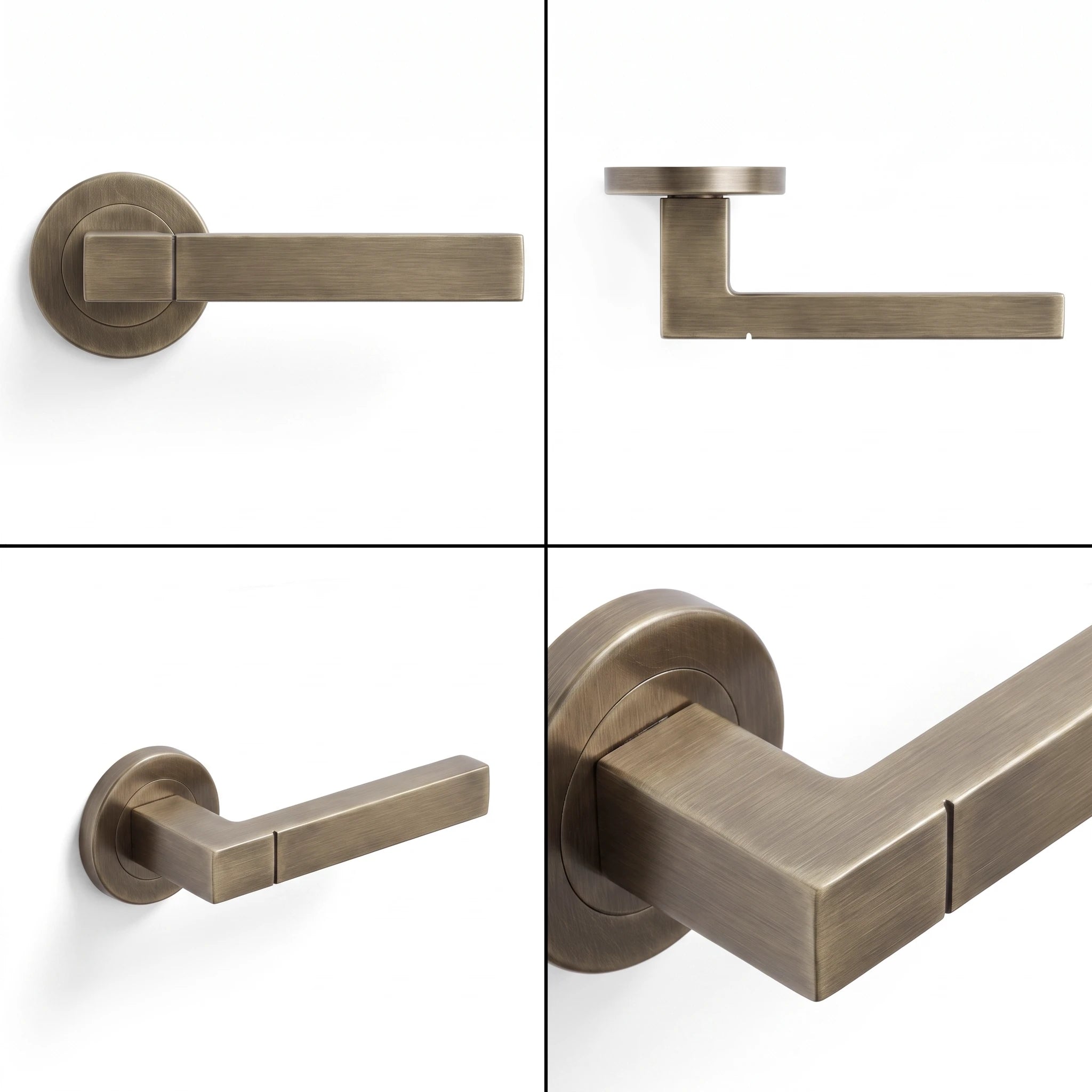 Lumina Antique Brass Door Lever Handles – shown from multiple angles