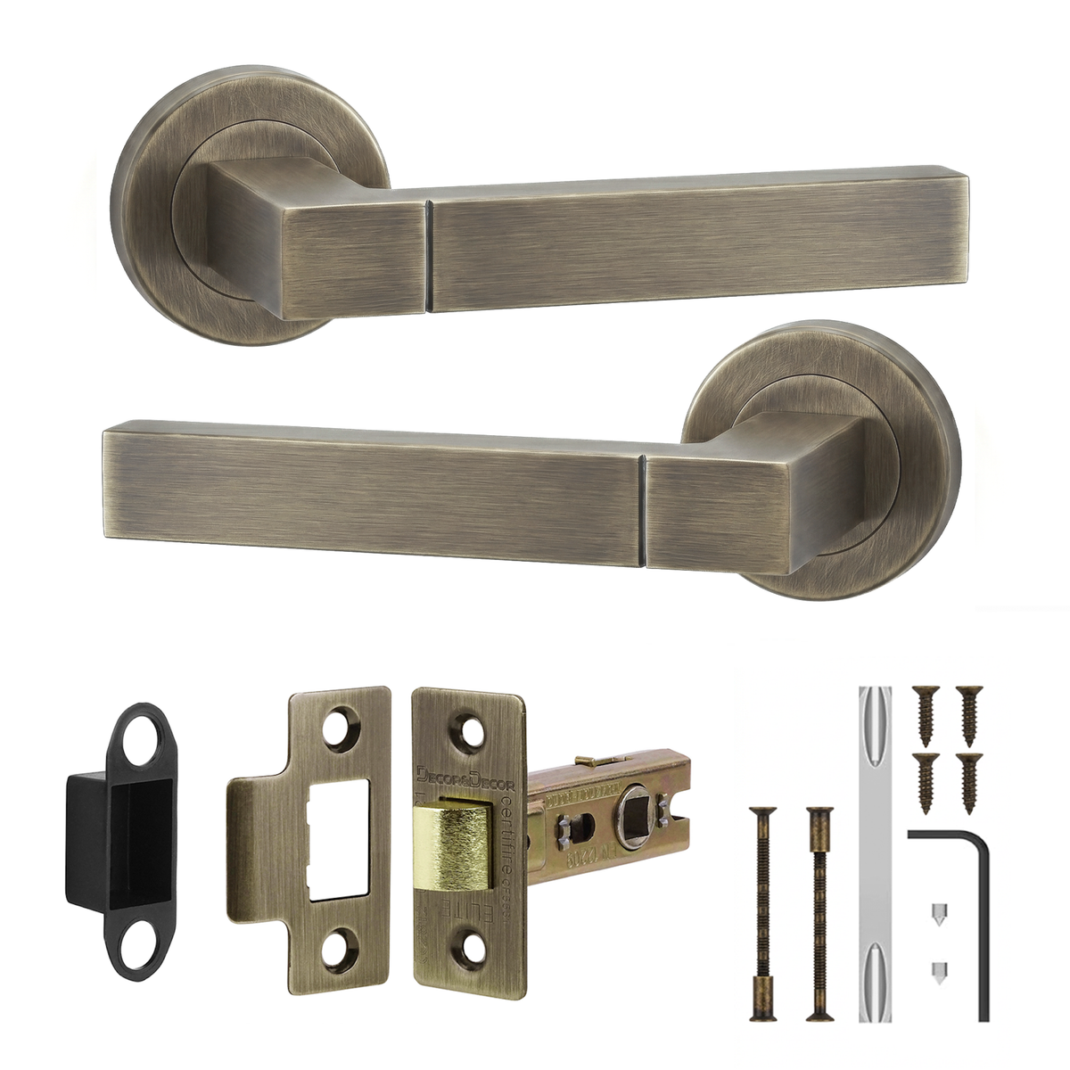 Lumina Antique Brass Passage Door Lever Handles - Latch Kit 76mm