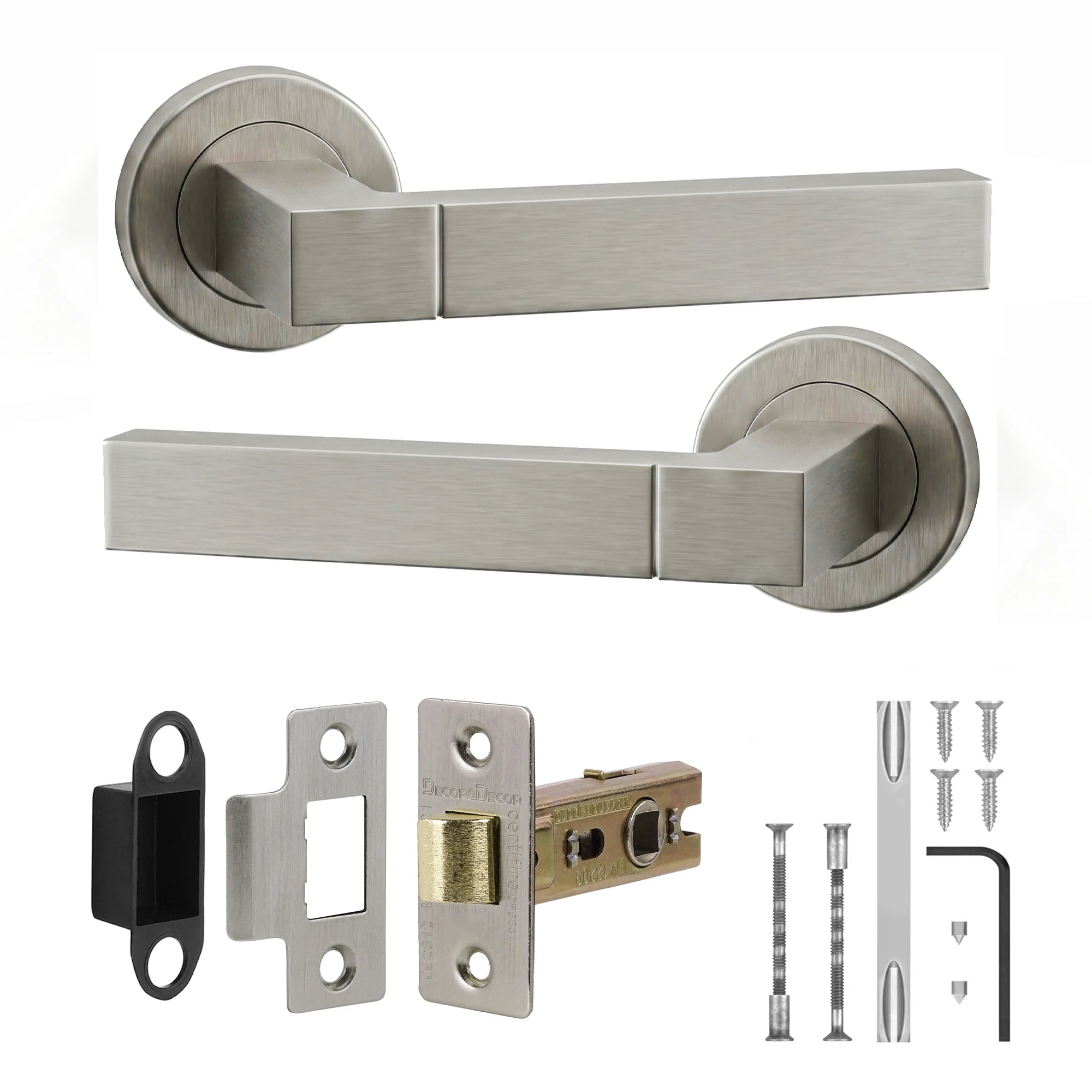 Lumina Satin Nickel Passage Door Lever Handles - Latch Kit Set