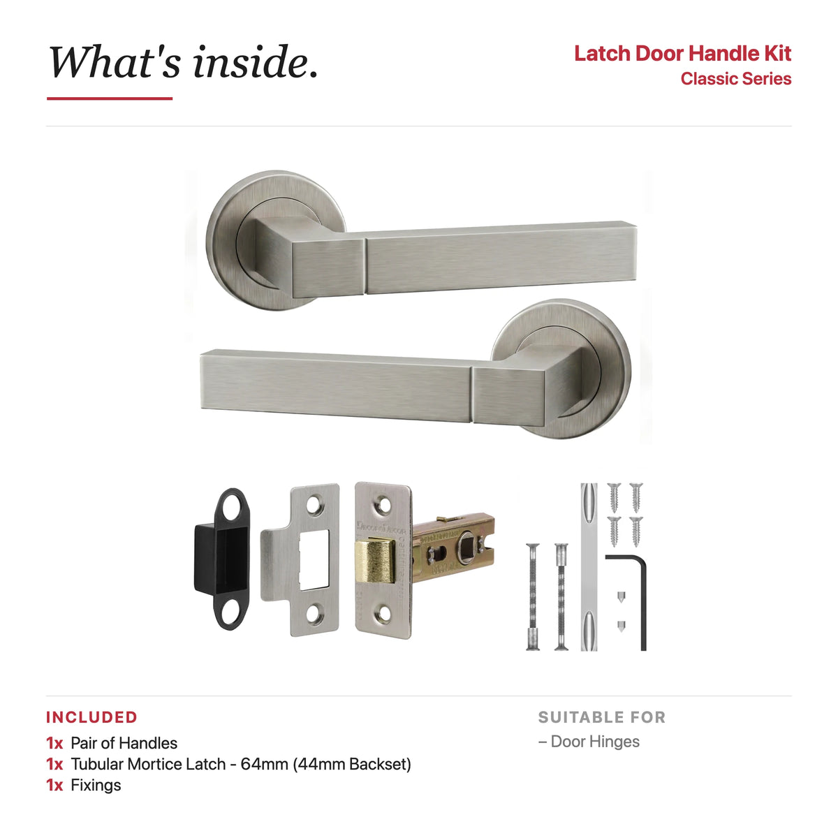 Lumina Satin Nickel Passage Door Lever Handles – showing what's included in the box