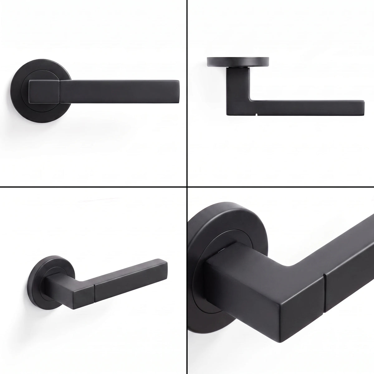 Lumina Matt Black Privacy Door Lever Handles – shown from multiple angles
