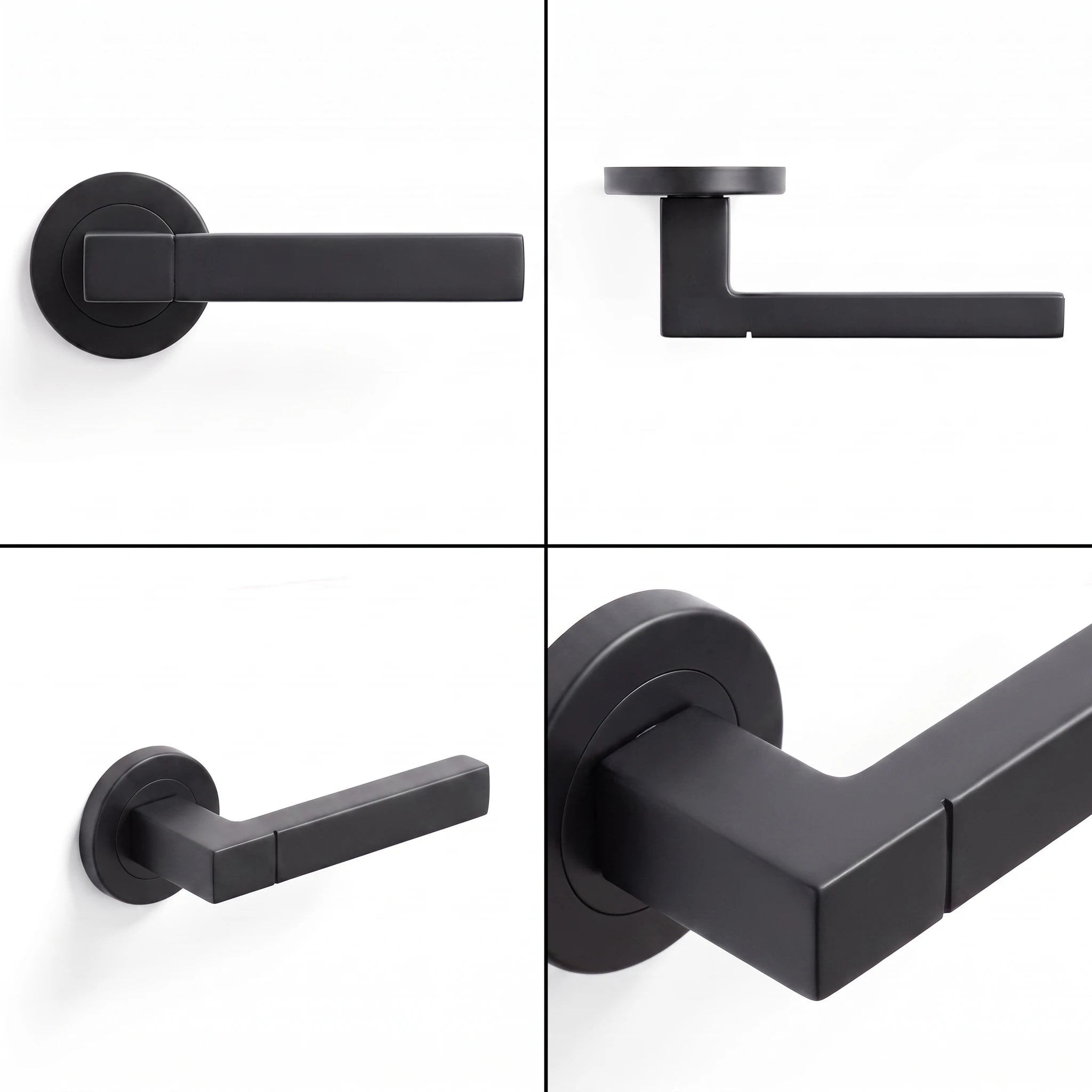 Lumina Matt Black Bathroom Door Lever Handles – shown from multiple angles