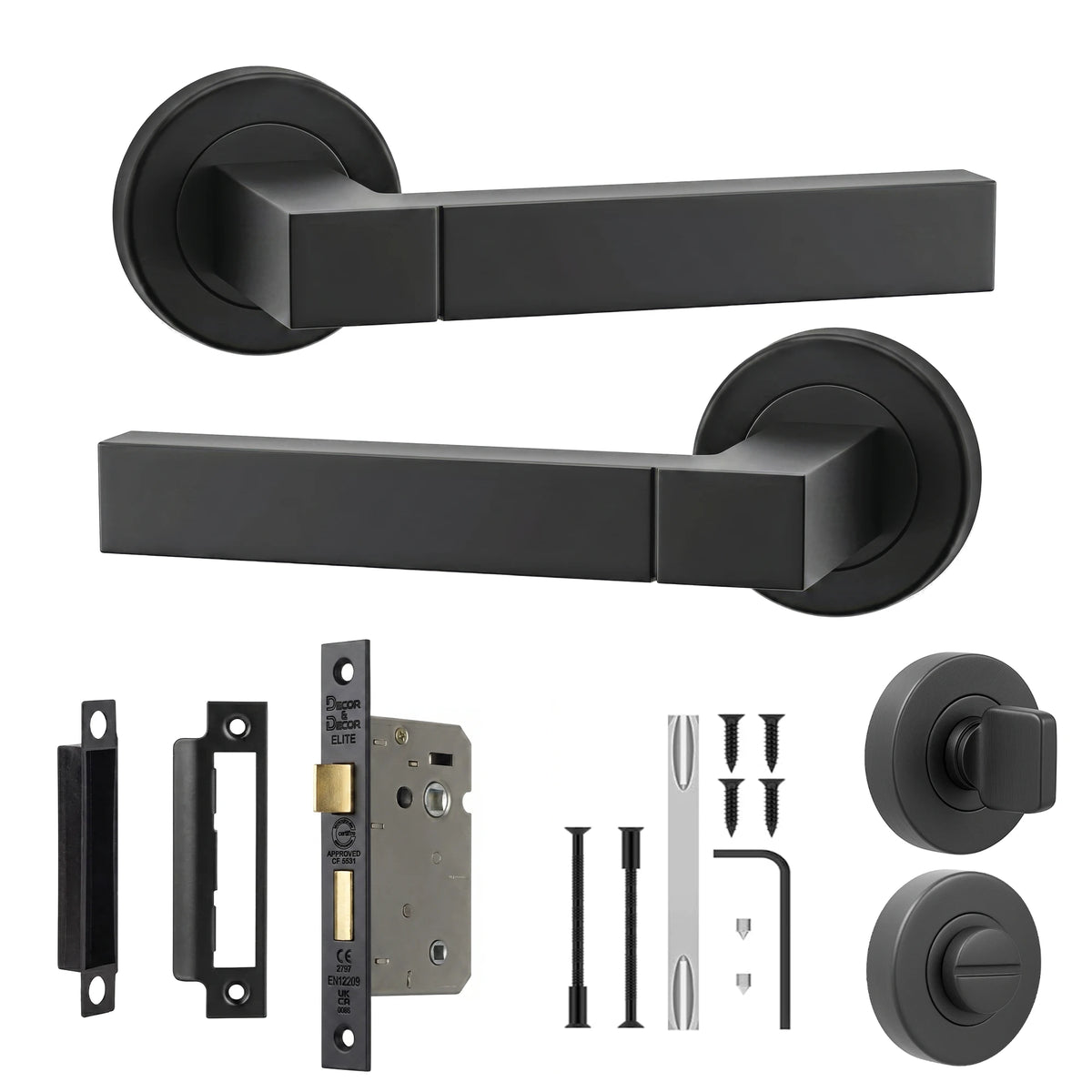 Lumina Matt Black Bathroom Door Lever Handles - Bathroom Kit Set