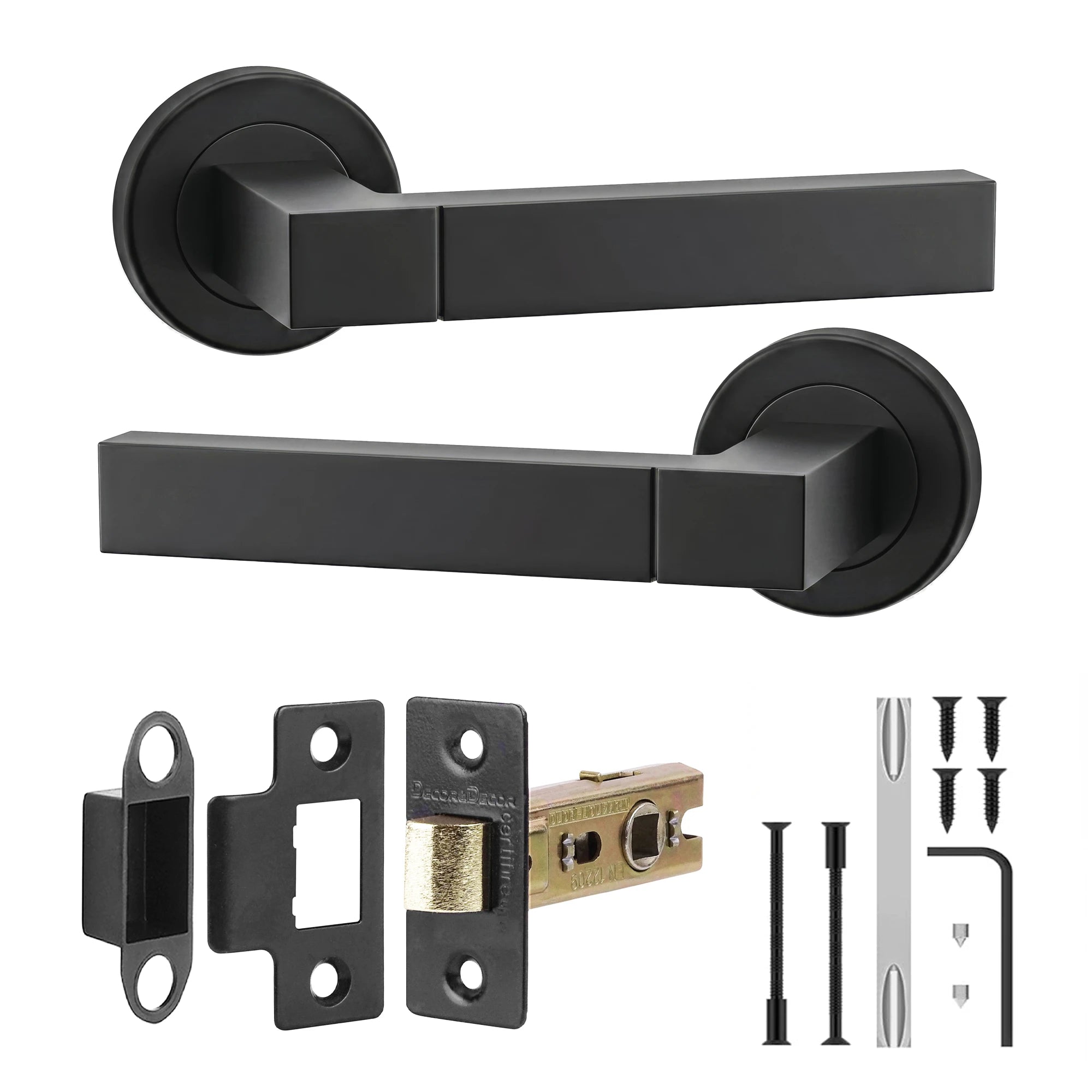 Lumina Matt Black Passage Door Lever Handles - Latch Kit Set