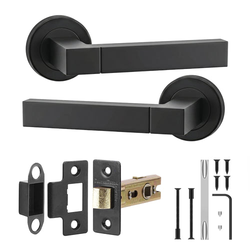 Lumina Matt Black Passage Door Lever Handles - Latch Kit Set