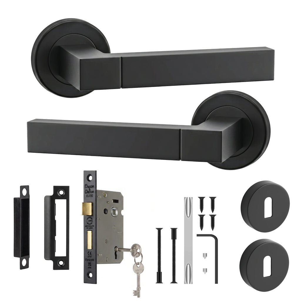 Lumina Matt Privacy Door Lever Handles Sash Lock Kit 64mm