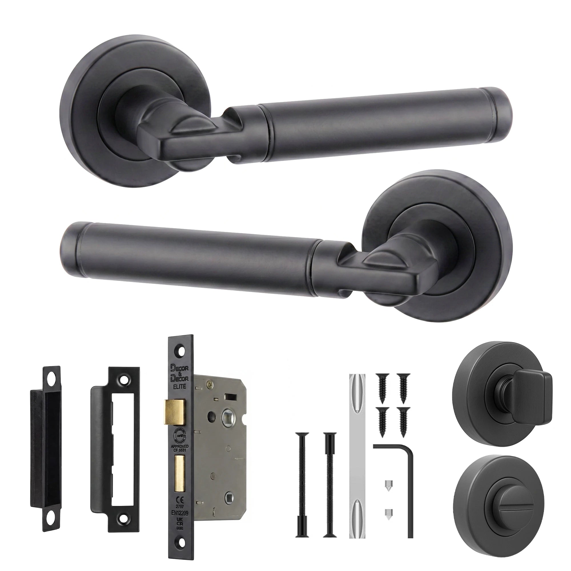 Enigma Matt Black Bathroom Door Lever Handles - Bathroom Kit Set