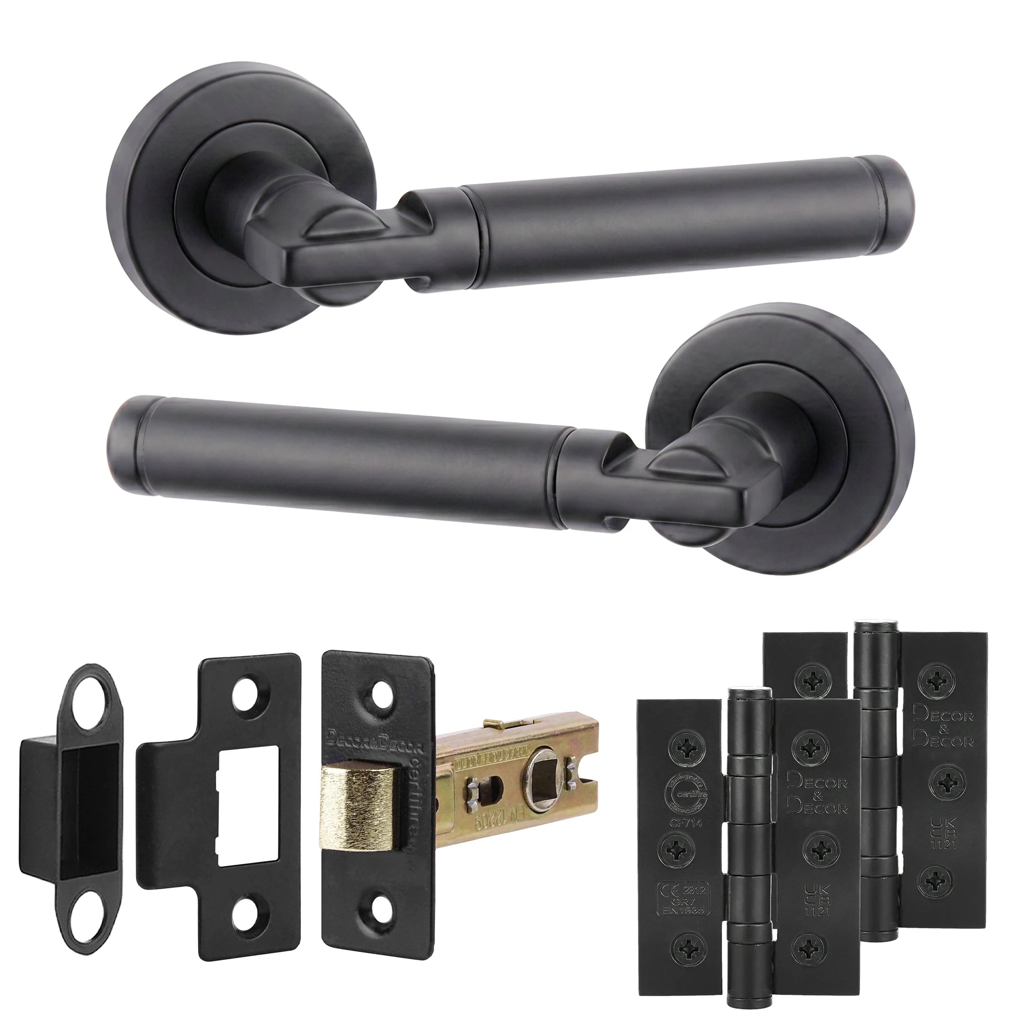 Enigma Matt Black Passage Door Lever Handles - Latch And Hinge Set