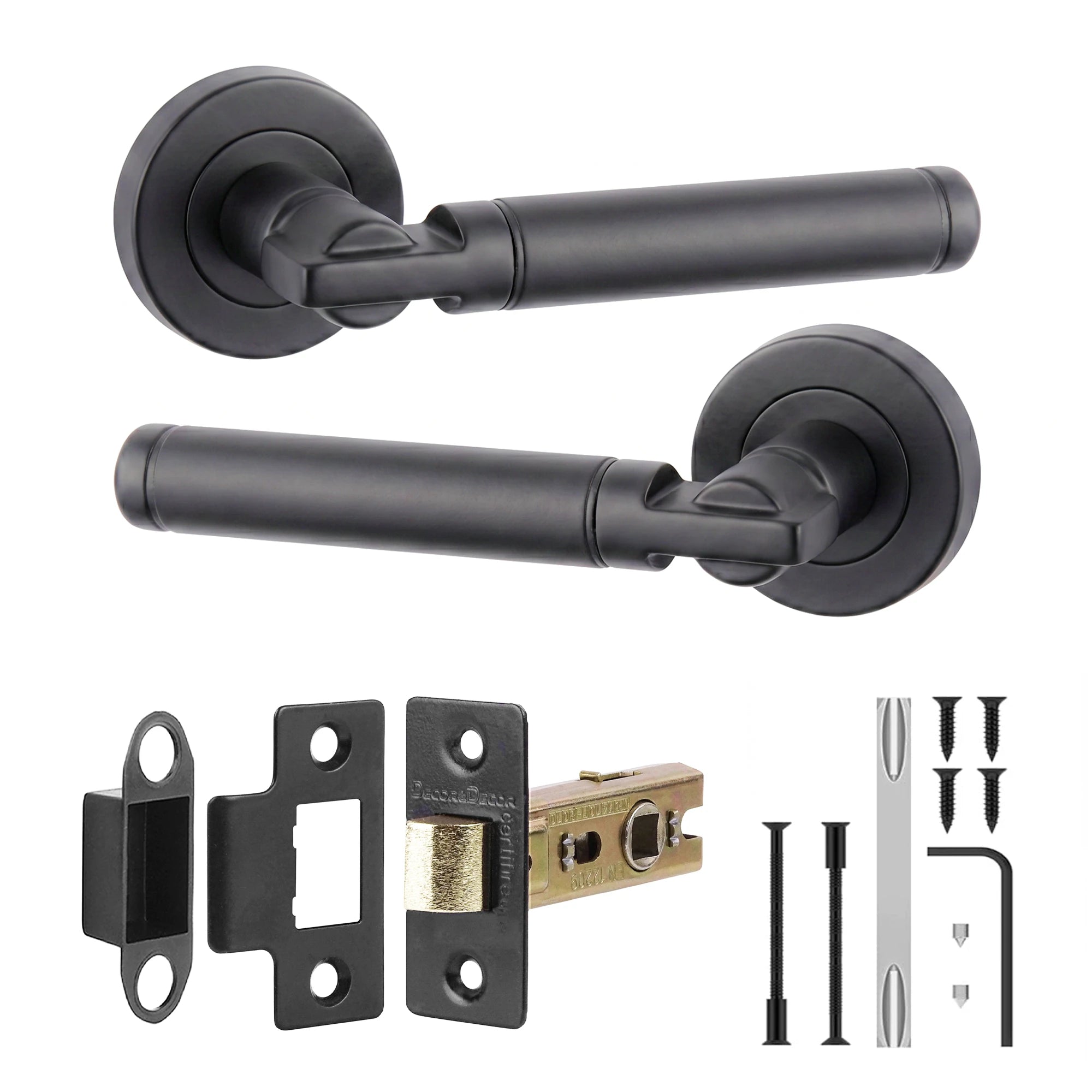 Enigma Matt Black Passage Door Lever Handles - Latch Kit Set