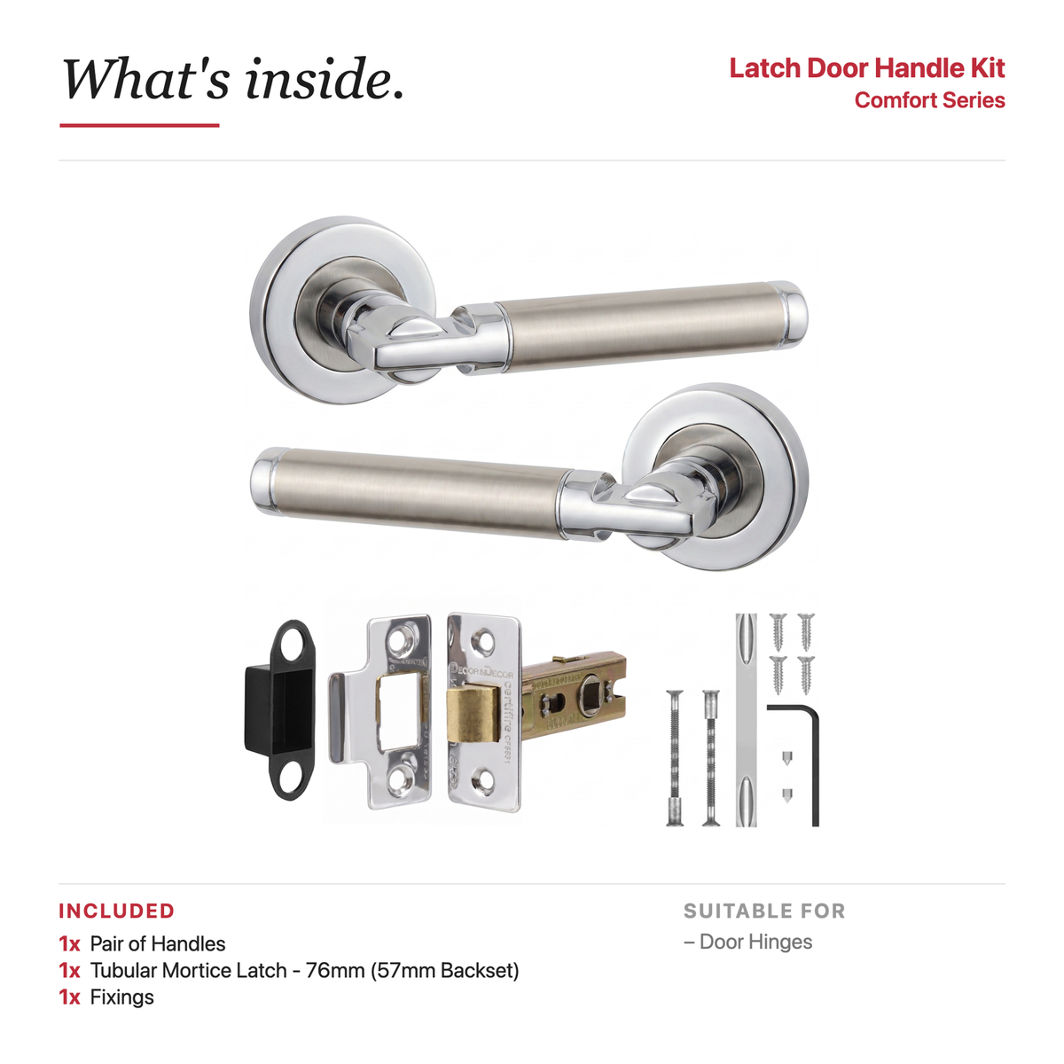 Enigma Duo Finish Passage Door Lever Handles – showing what's included in the box