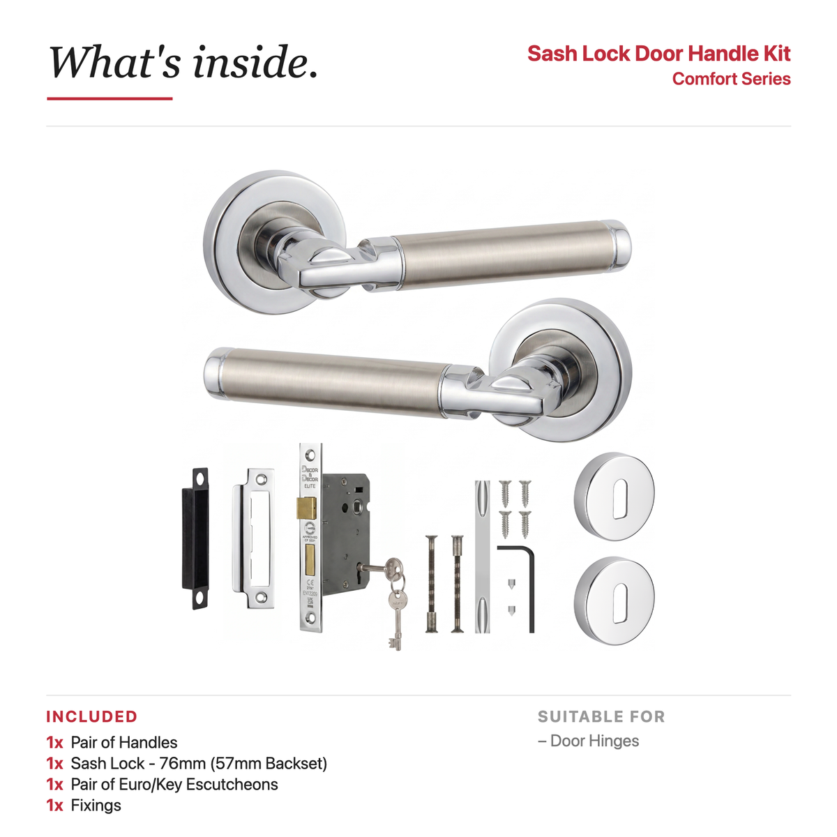 Enigma Duo Finish Privacy Door Lever Handles – showing what's included in the box