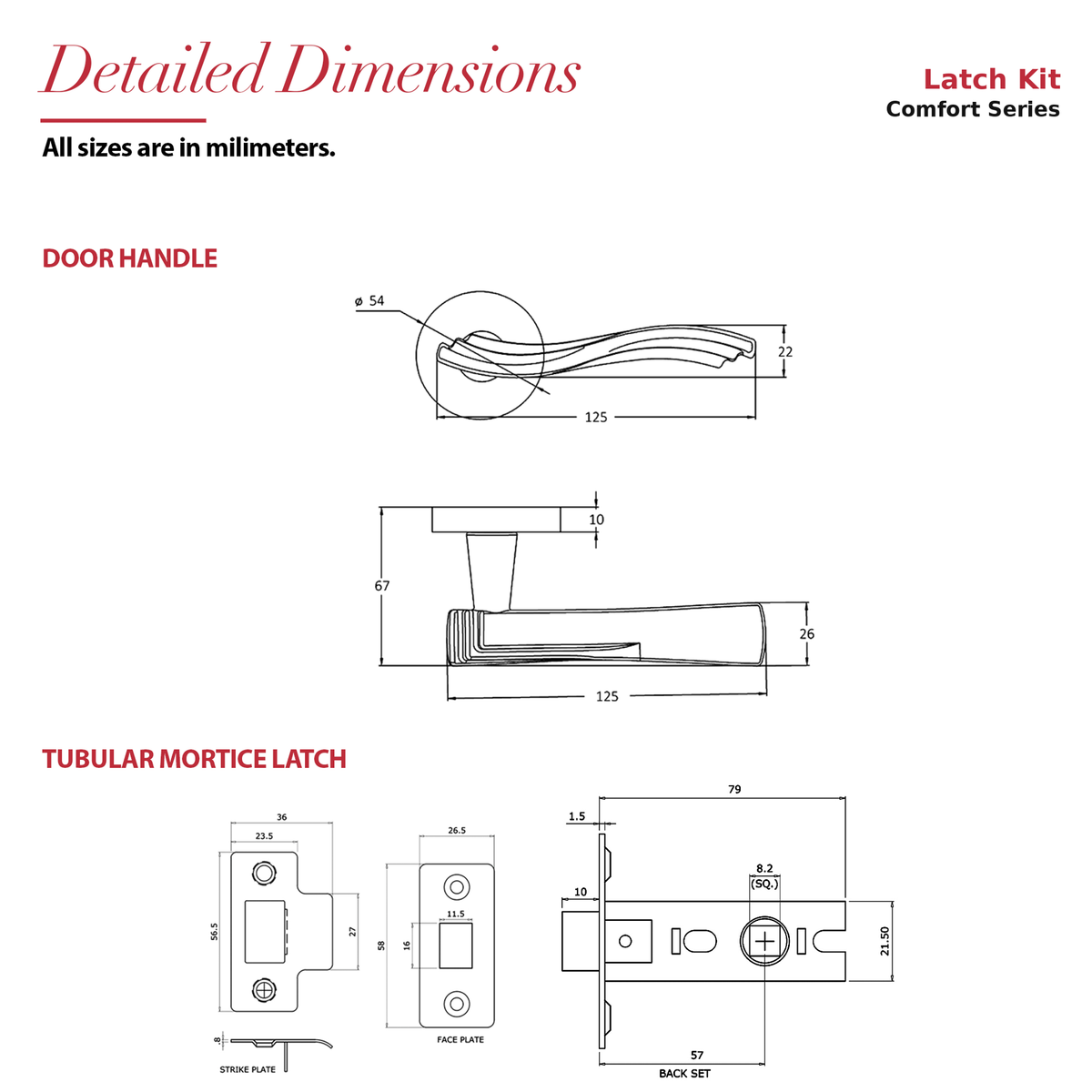Solace Antique Brass Passage Door Lever Handles – dimensions and measurements diagram