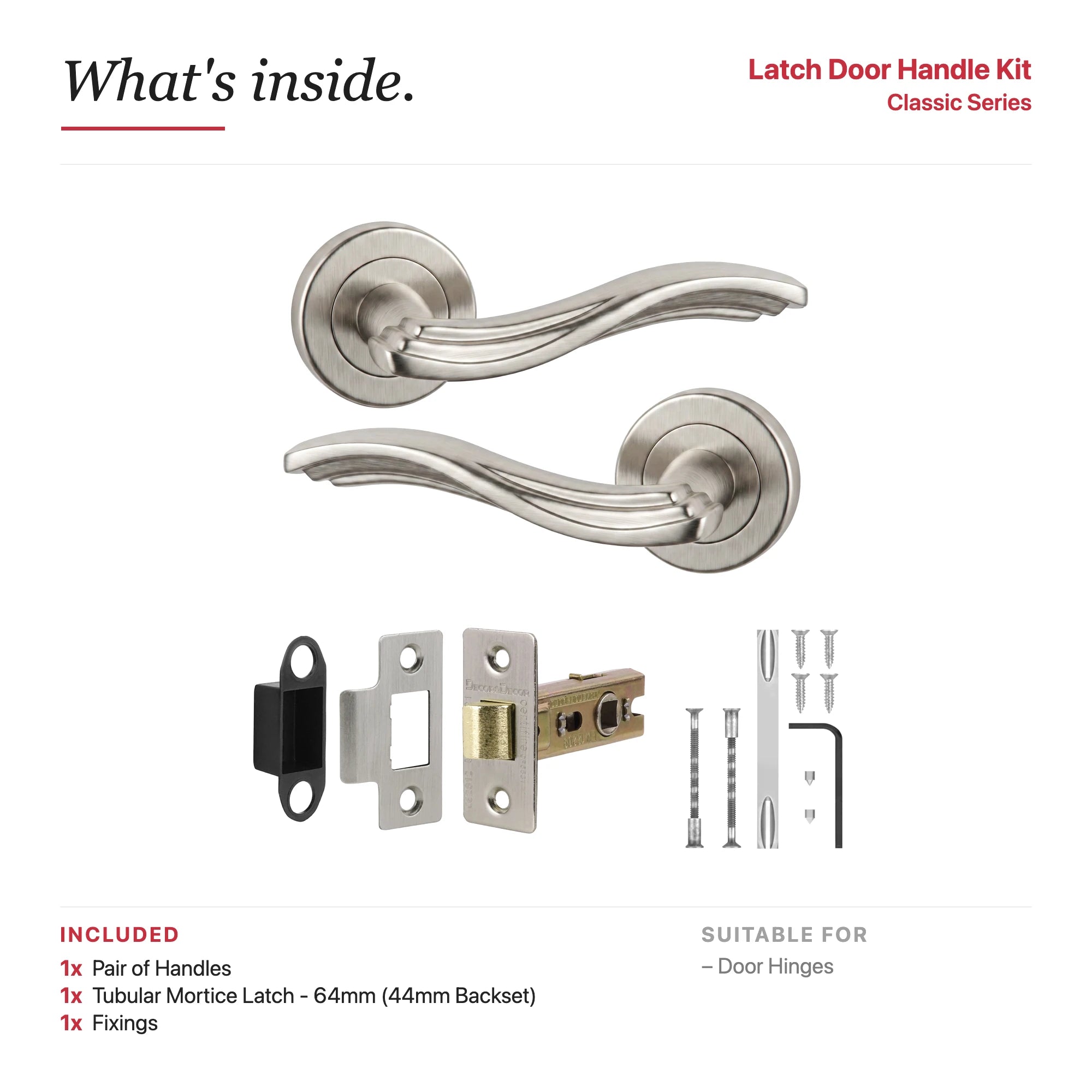 Solace Satin Nickel Passage Door Lever Handles – showing what's included in the box