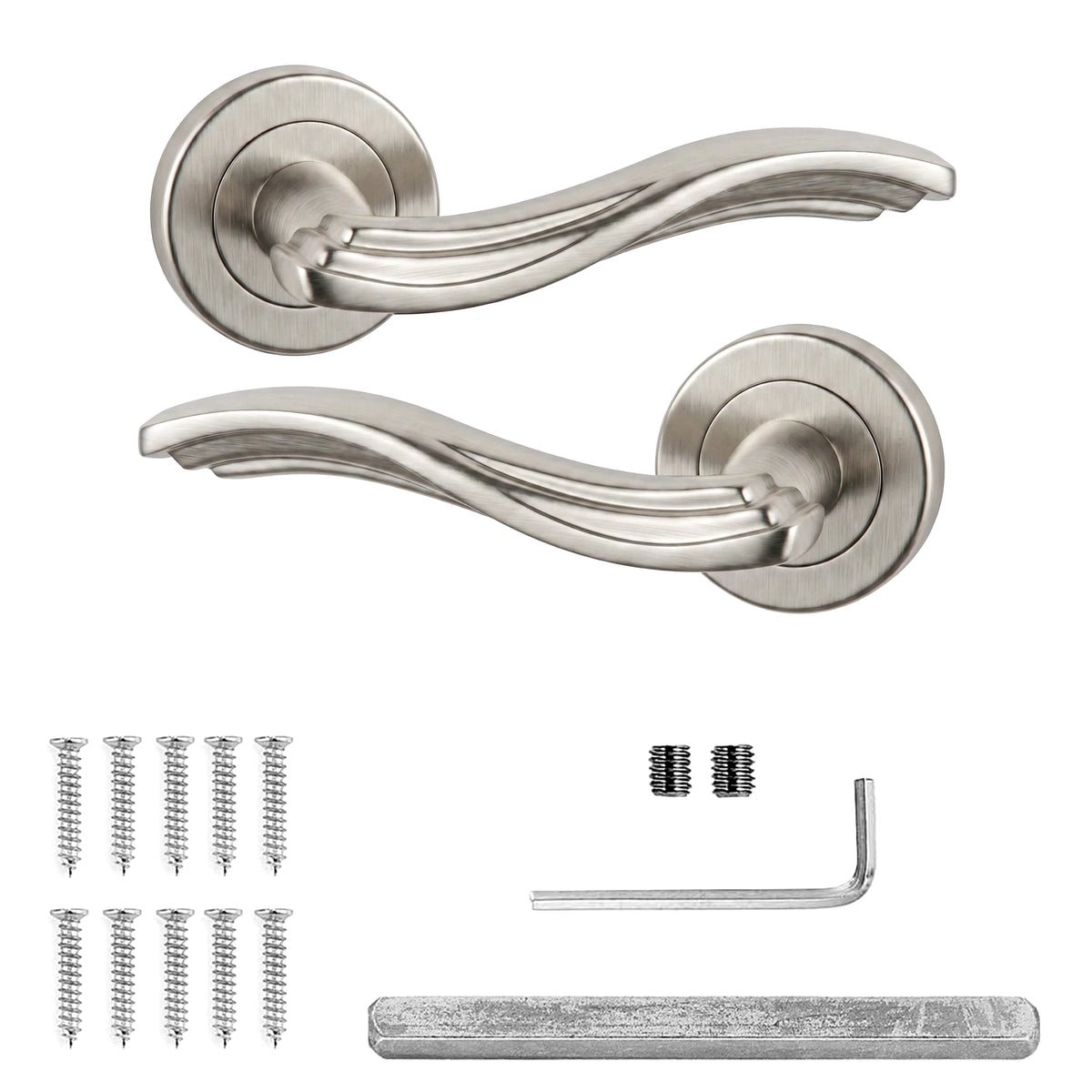 Solace Satin Nickel Door Lever Handles - Pair of Handles