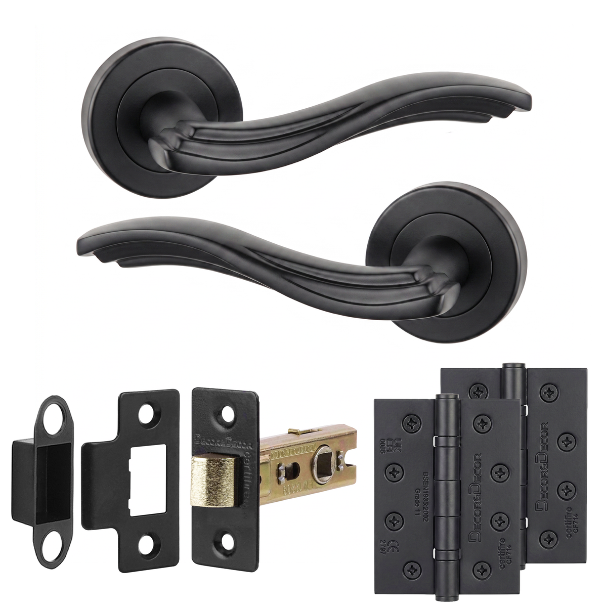 Solace Matt Black Passage Door Lever Handles - Hinge Kit 102mm