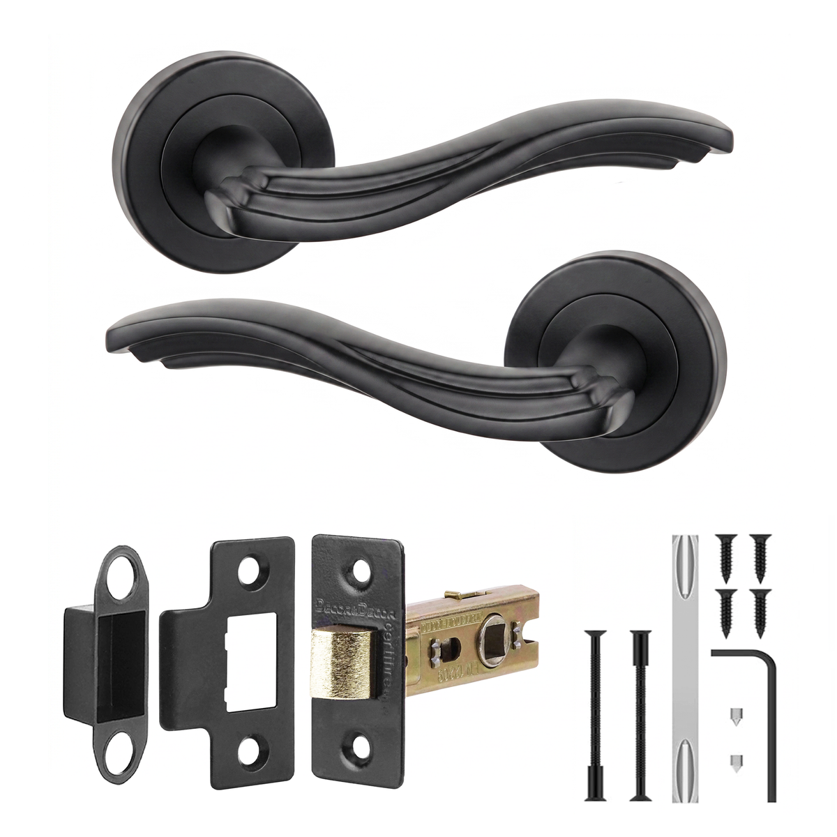 Solace Matt Black Passage Door Lever Handles - Latch Kit 76mm