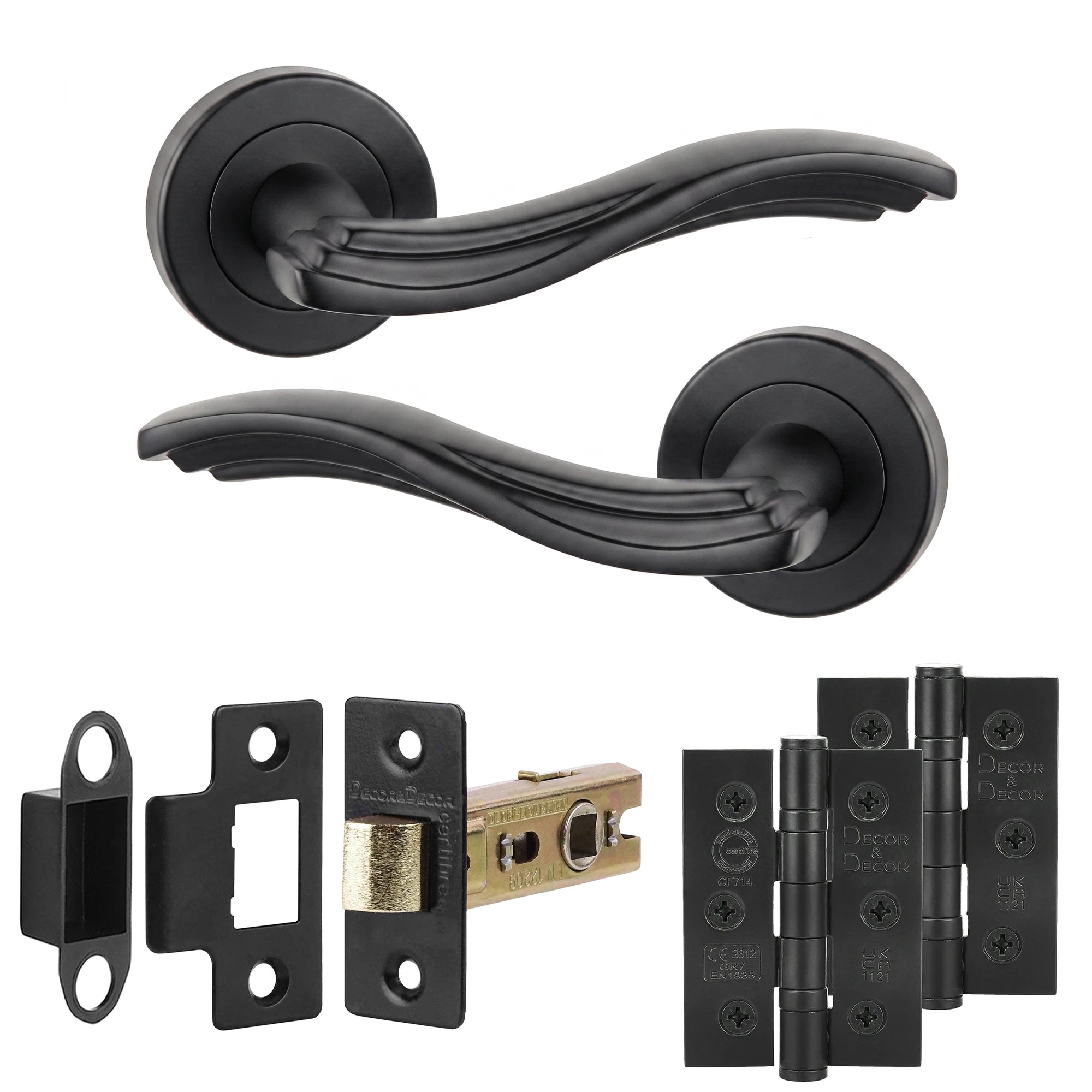 Solace Matt Black Passage Door Lever Handles - Latch And Hinge Set