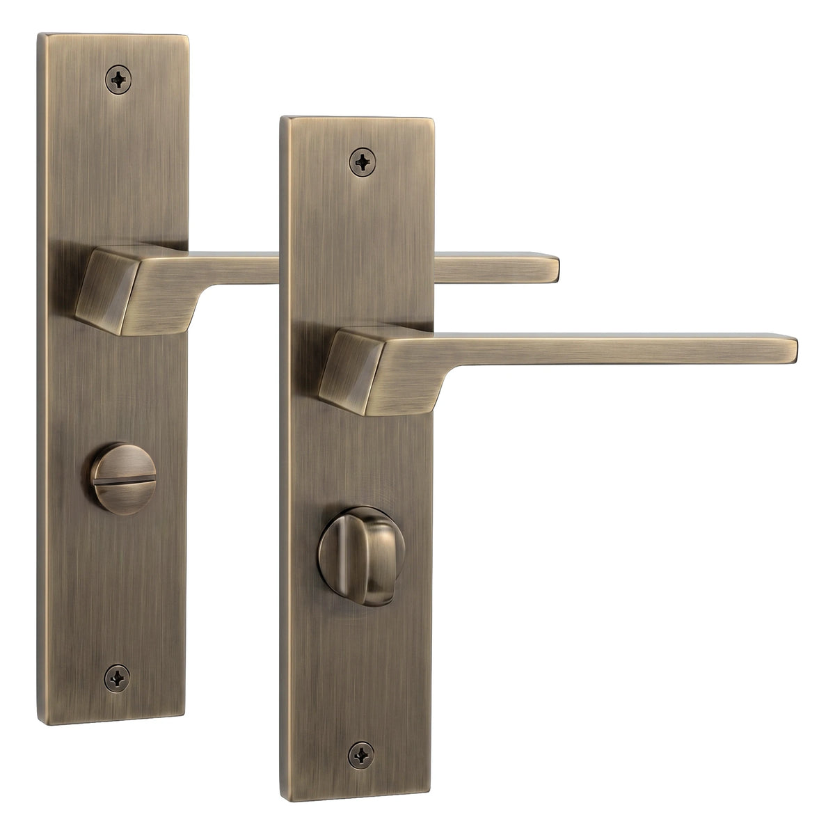 Spectra Antique Brass Door Lever Handles on Backplate - WC Turn