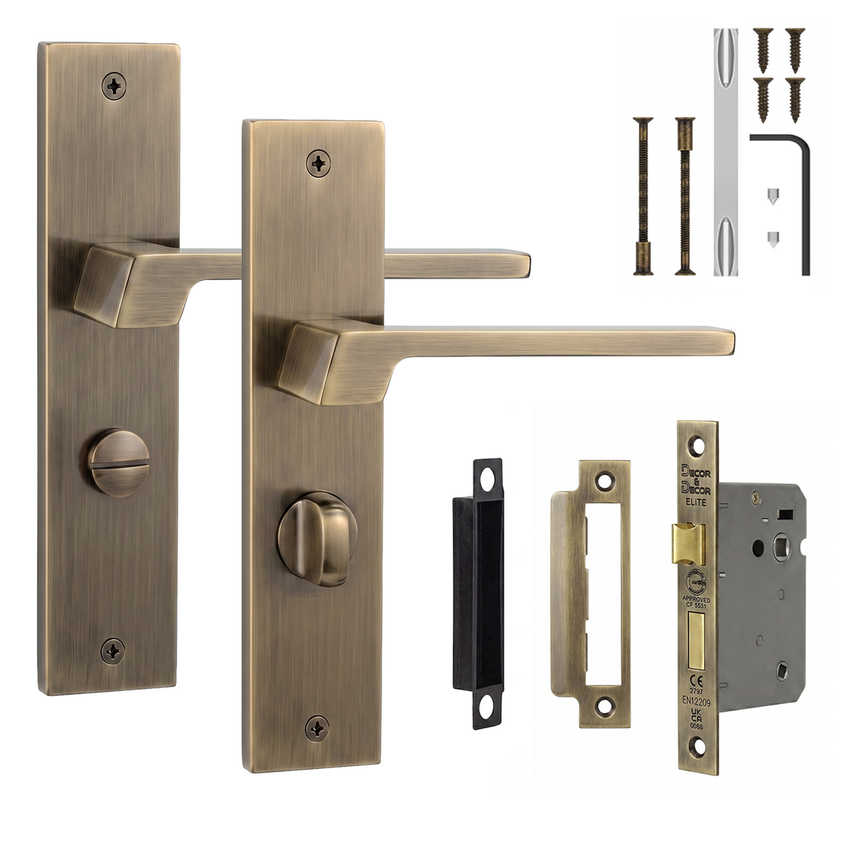Spectra Antique Brass Bathroom Door Lever Handles on Backplate - Bathroom Kit 76mm
