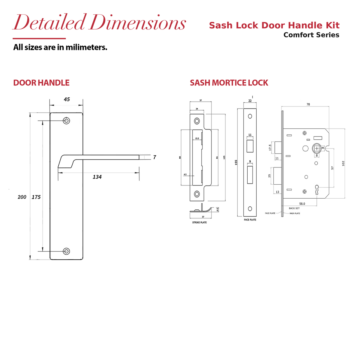 Spectra Antique Brass Privacy Door Lever Handles on Backplate – dimensions and measurements diagram