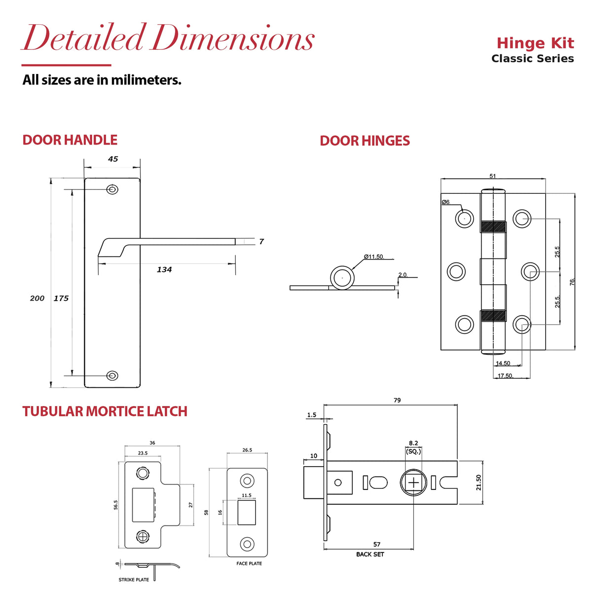 Spectra Antique Brass Passage Door Handles on Backplate – dimensions and measurements diagram