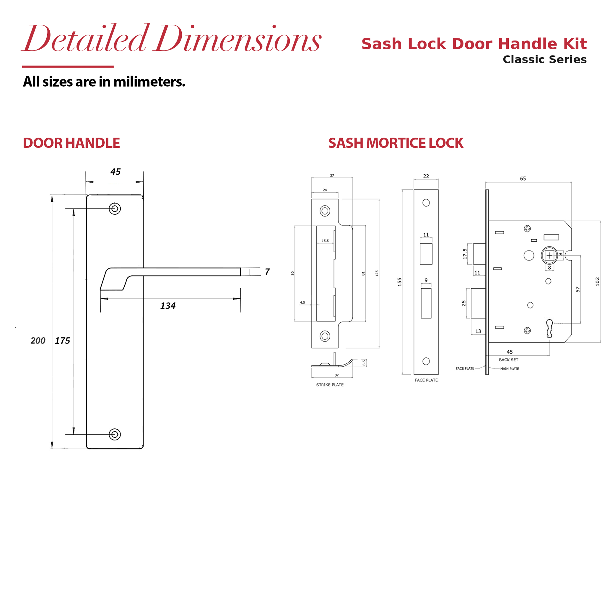 Spectra Antique Brass Privacy Door Handles on Backplate with Keys – dimensions and measurements diagram