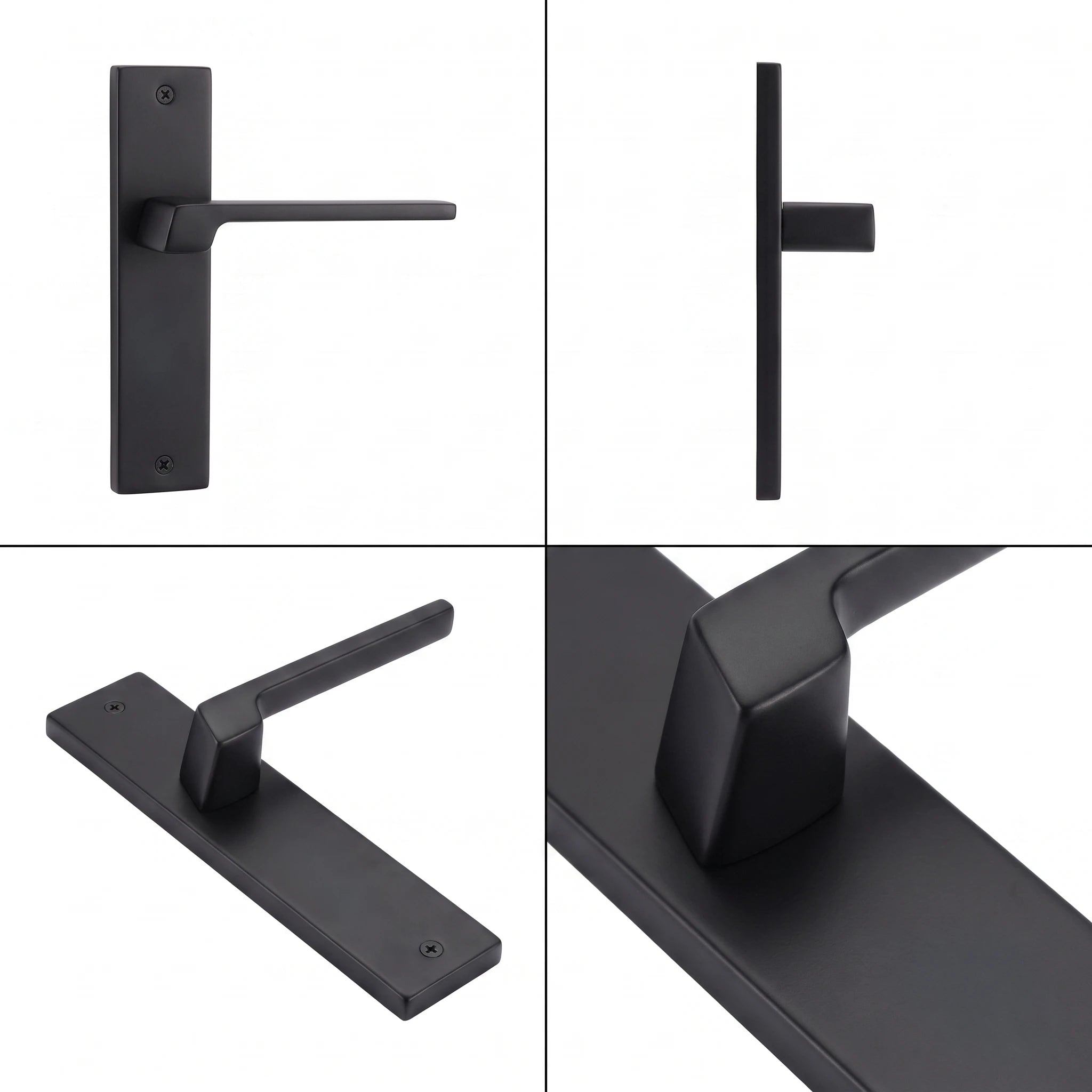 Spectra Matt Black Passage Door Handles on Backplate – shown from multiple angles
