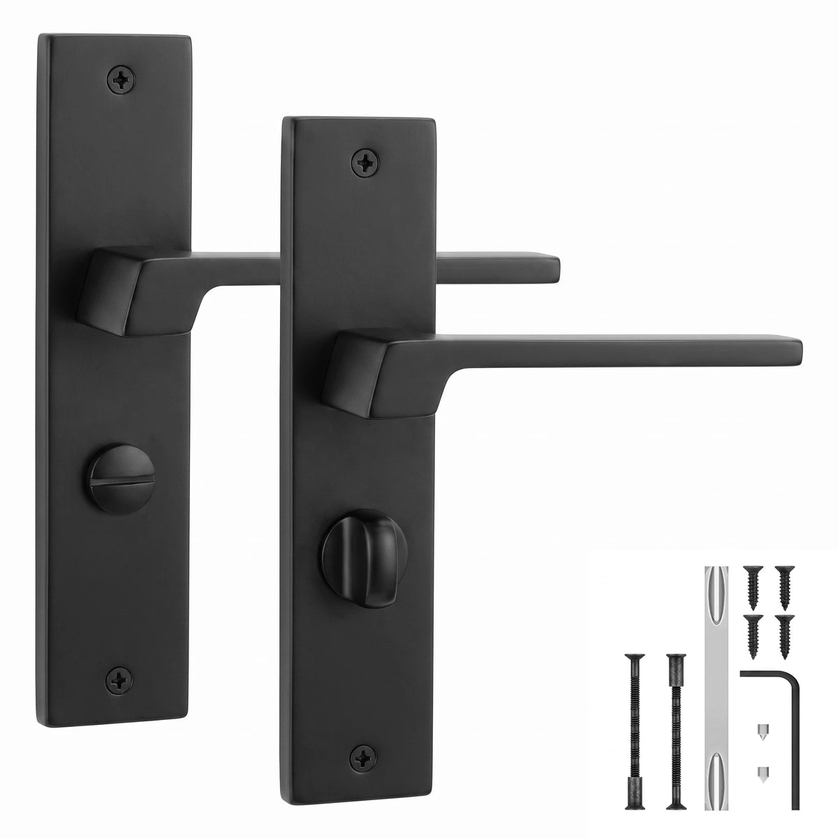 Spectra Matt Black Door Lever Handles on Backplate - WC Turn