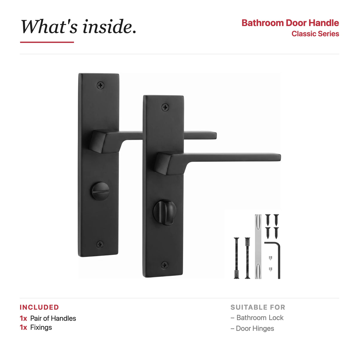 Spectra Matt Black Door Lever Handles on Backplate – showing what's included in the box