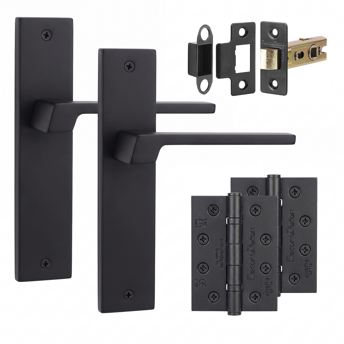 Spectra Matt Black Passage Door Lever Handles on Backplate - Hinge Kit 102mm