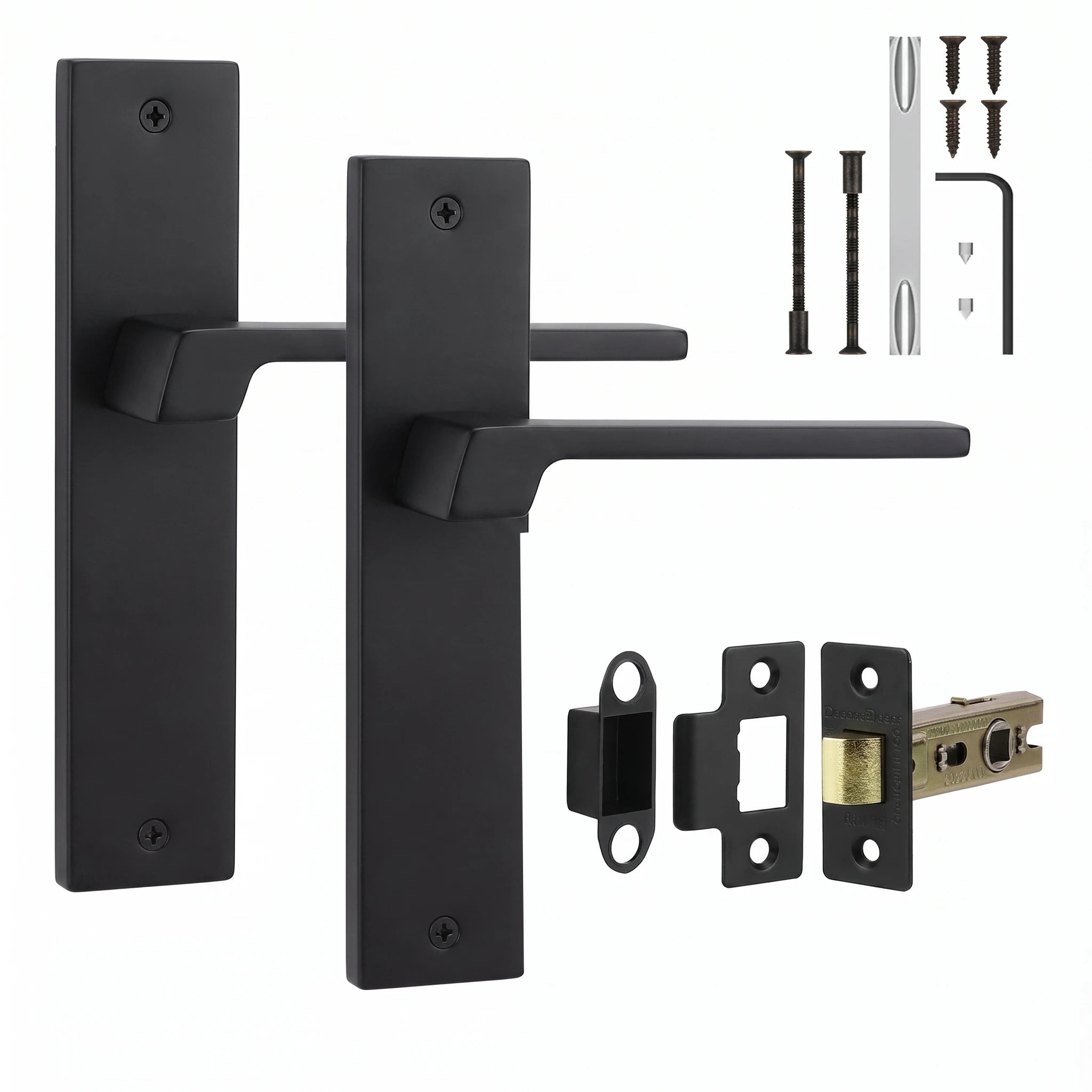 Spectra Matt Black Passage Door Handles on Backplate - Latch Kit Set