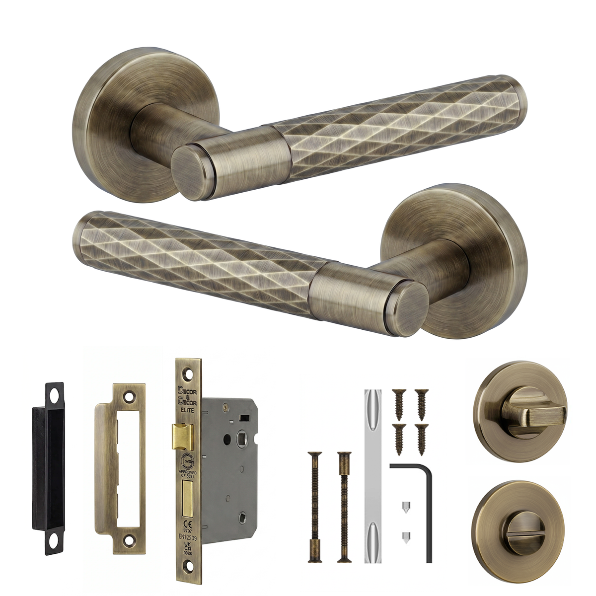 Tore Antique Brass Bathroom Door Lever Handles - Bathroom Kit 76mm