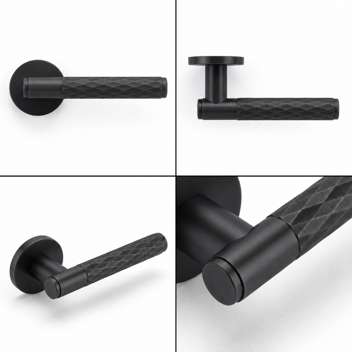 Tore Matt Black Door Lever Handles – shown from multiple angles