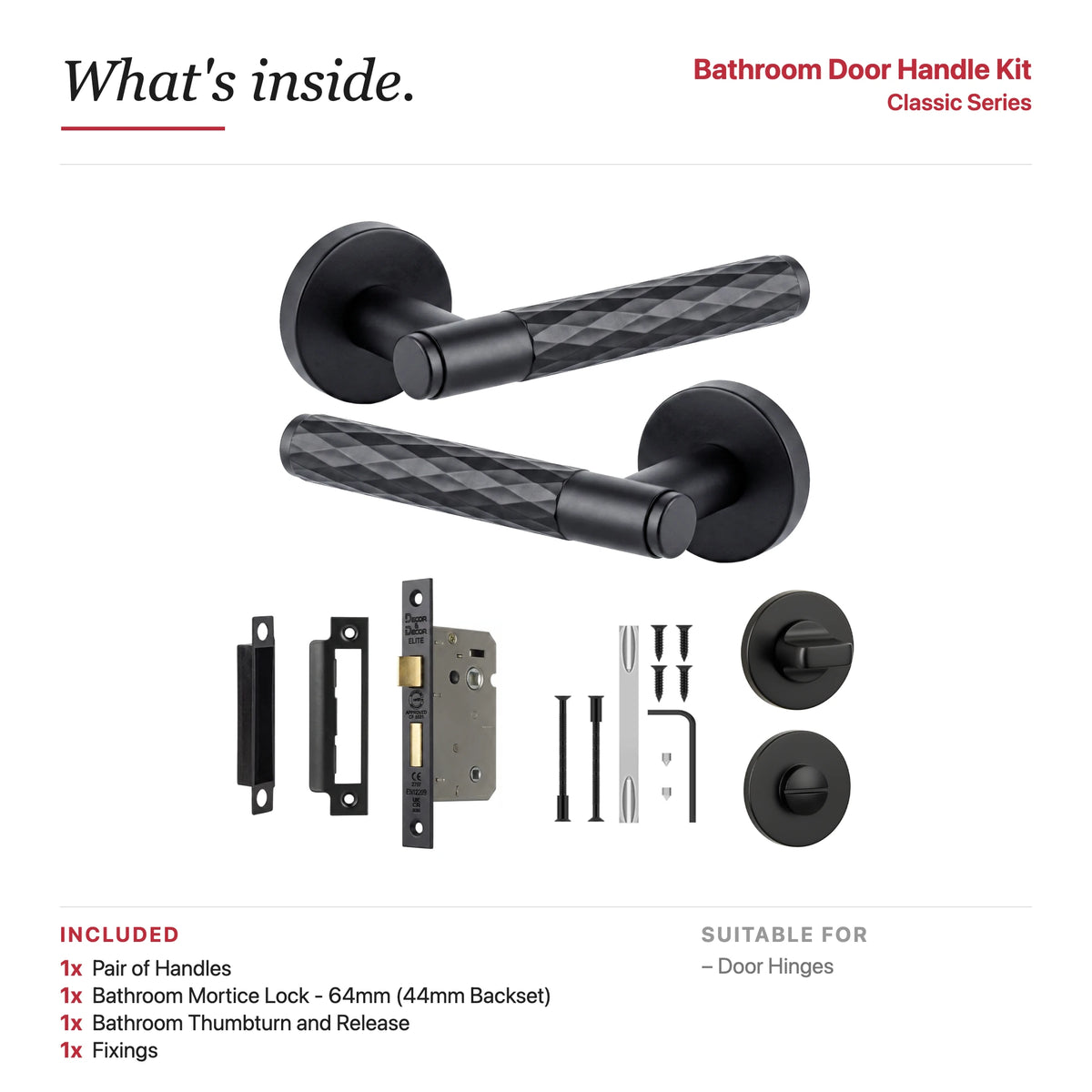 Tore Matt Black Bathroom Door Handles – showing what's included in the box