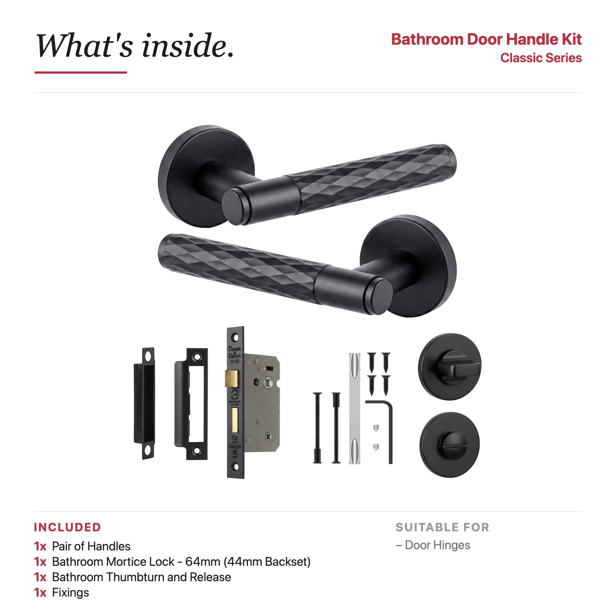 Tore Matt Black Bathroom Door Handles – showing what's included in the box