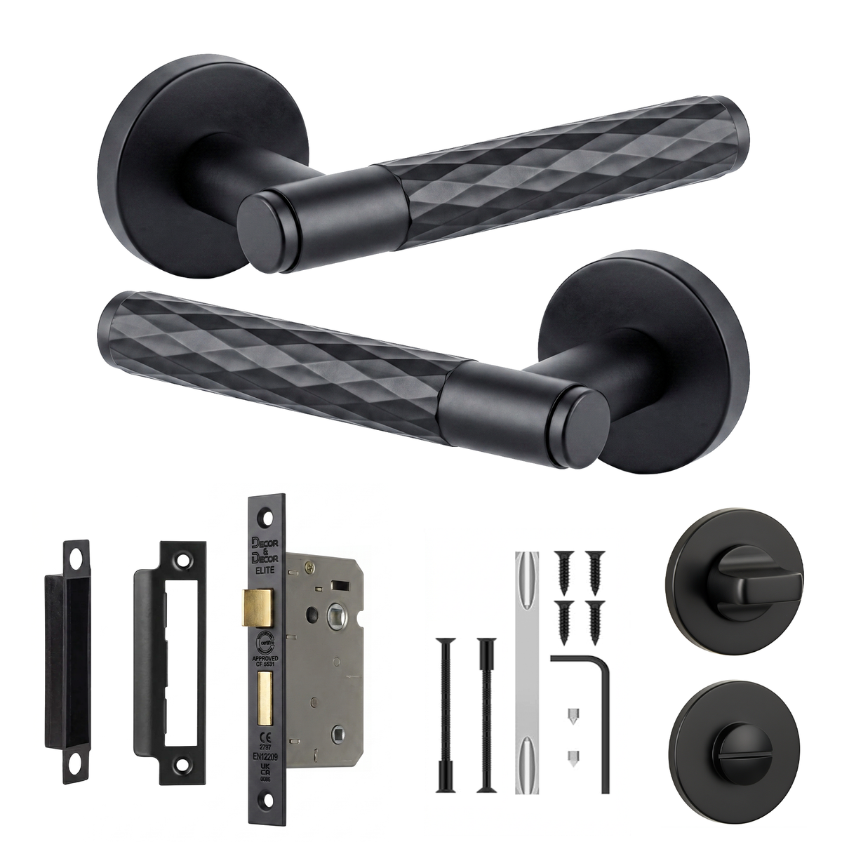 Tore Matt Black Bathroom Door Lever Handles - Bathroom Kit 76mm