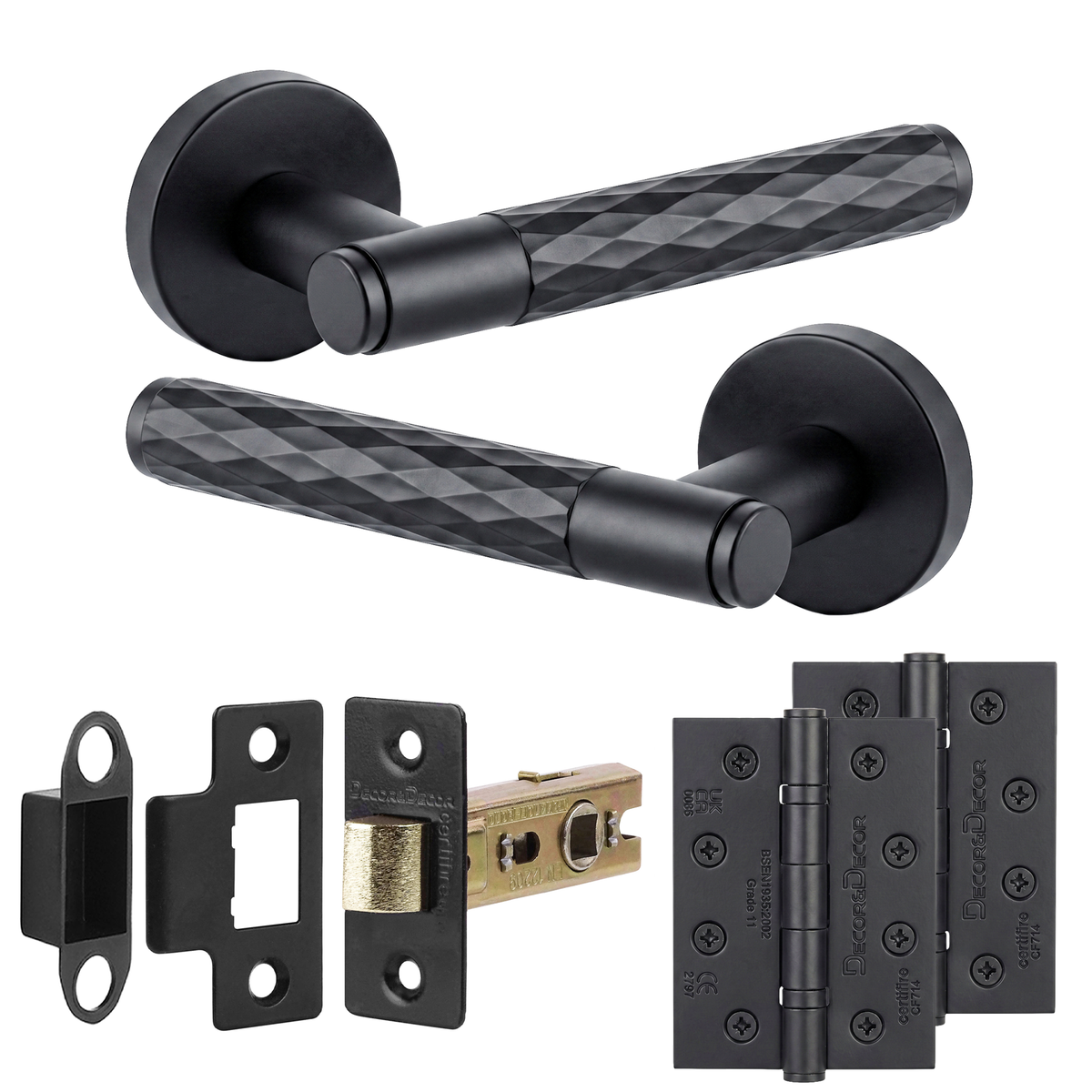 Tore Matt Black Passage Door Lever Handles - Hinge Kit 102mm
