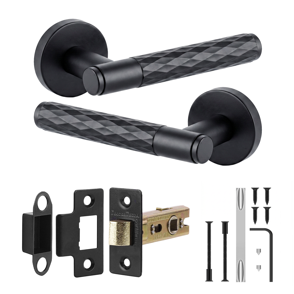 Tore Matt Black Passage Door Lever Handles - Latch Kit 76mm