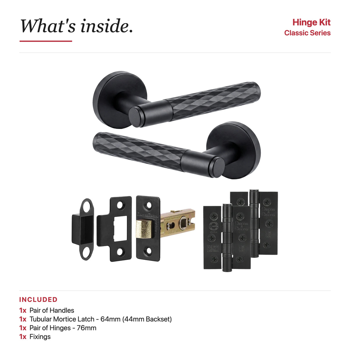 Tore Matt Black Passage Door Handles – showing what's included in the box