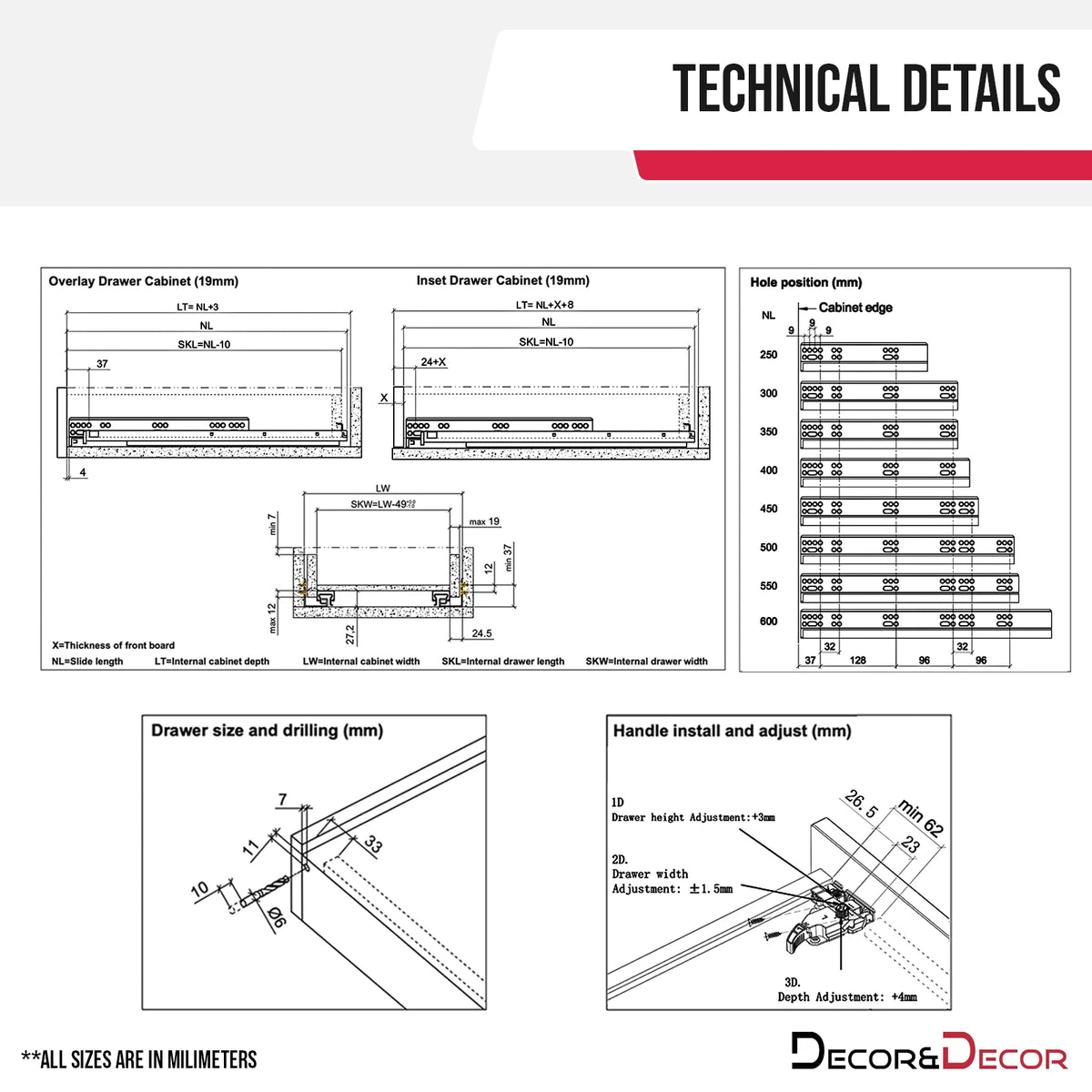 Undermount Drawer Runners 250mm - Push To Open, Full Extension - 240mm Drawer Length – view 3
