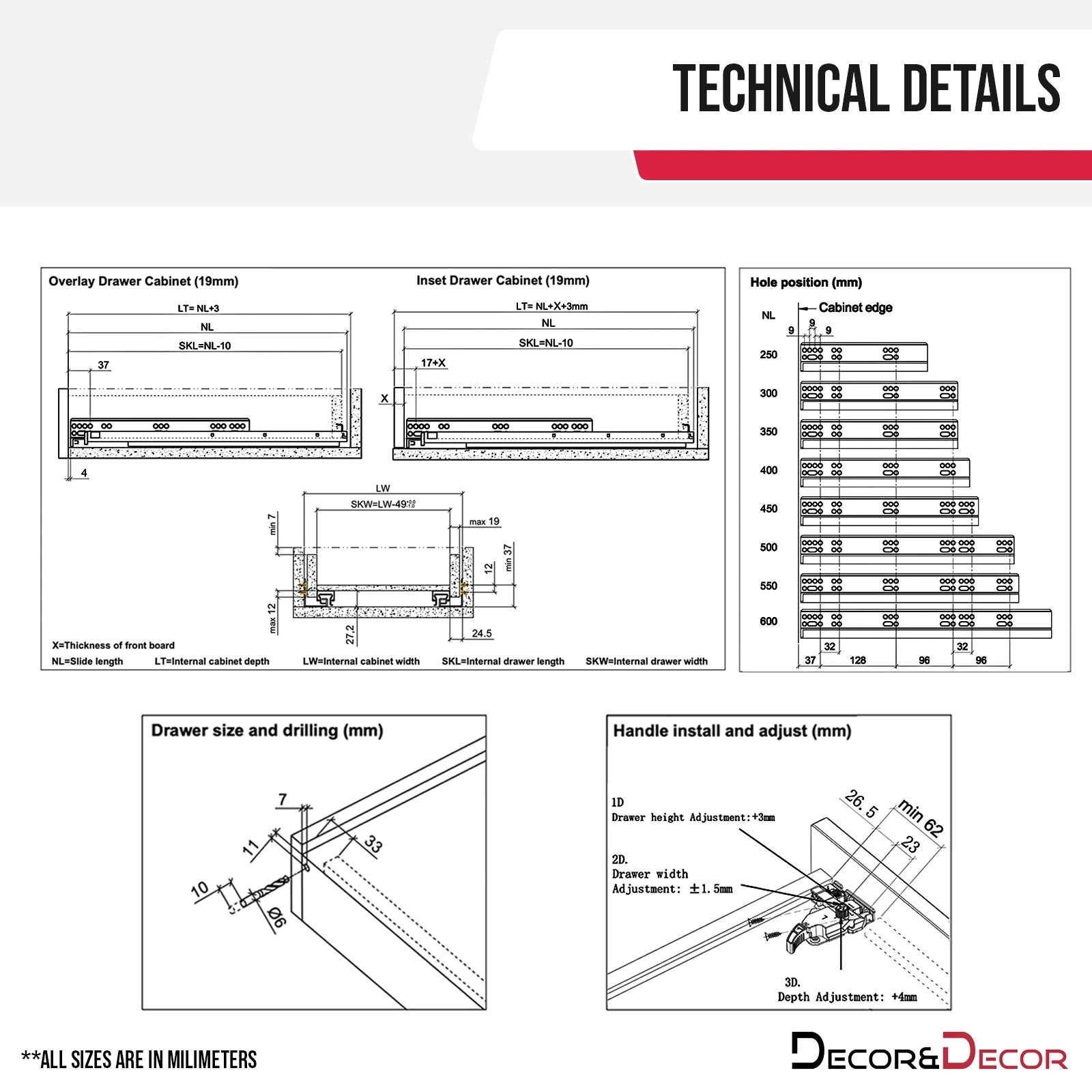 Undermount Drawer Runners 500mm - Soft Close, Full Extension - 490mm Drawer Length – showing the soft-close mechanism