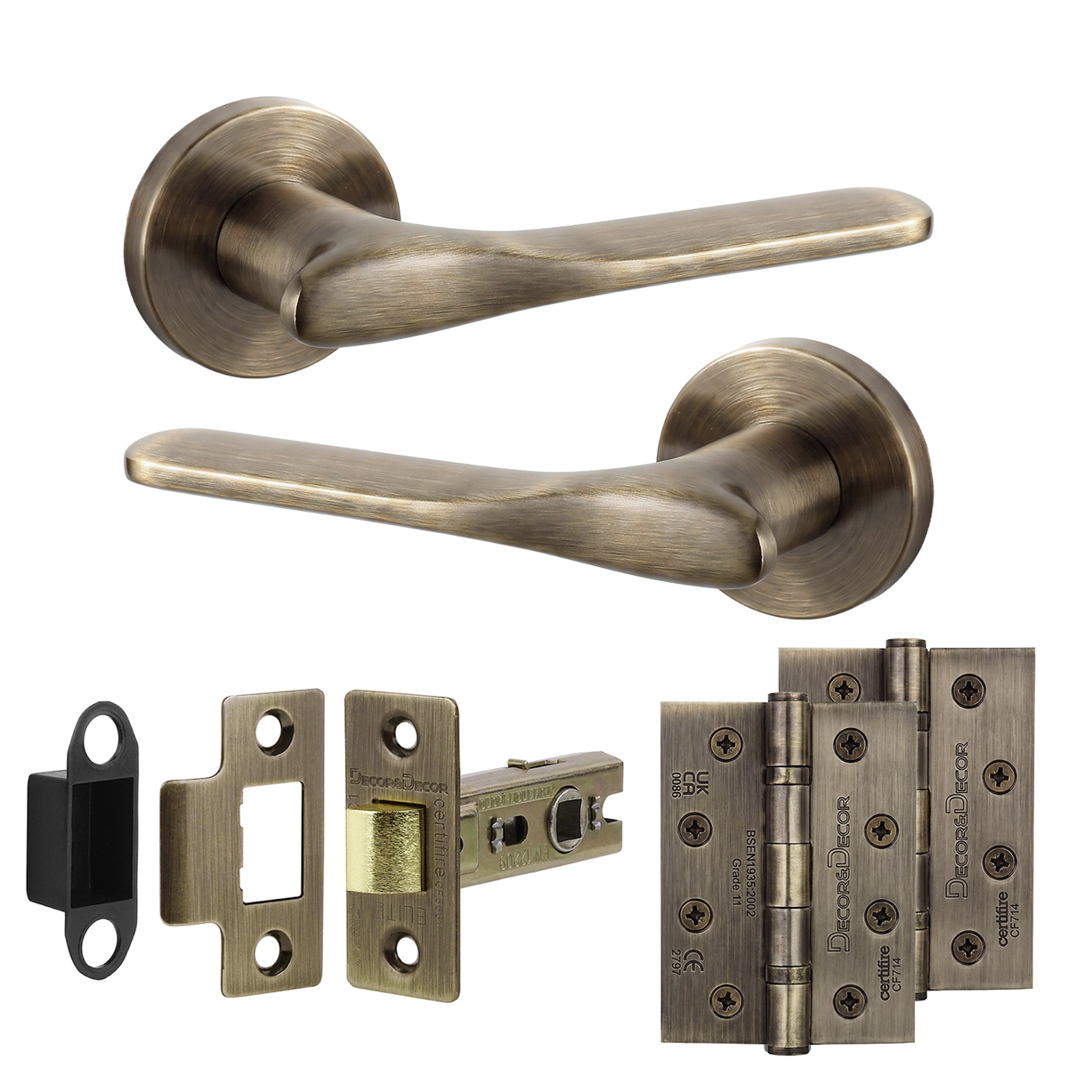Verita Antique Brass Passage Door Lever Handles - Hinge Kit 102mm