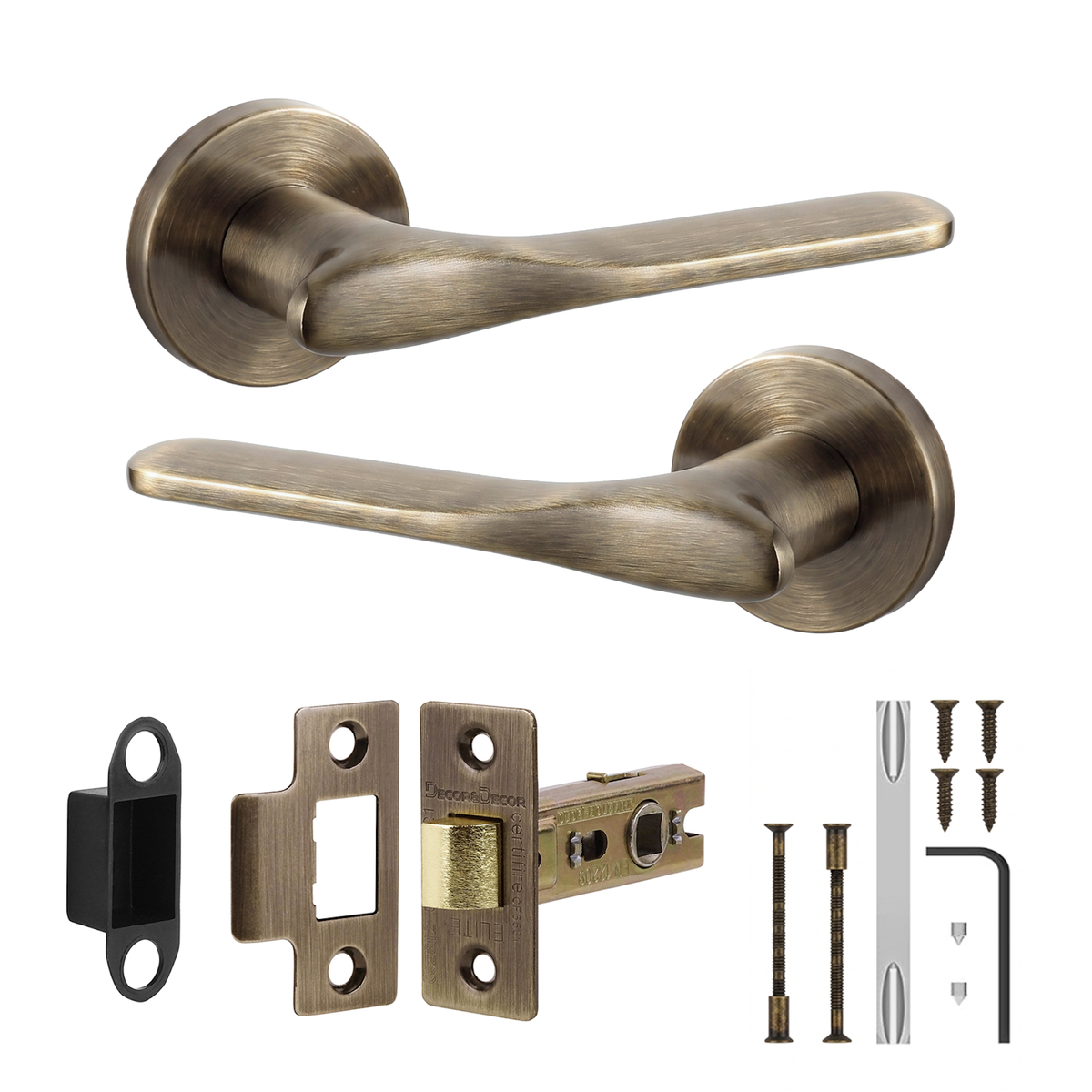 Verita Antique Brass Passage Door Lever Handles - Latch Kit 76mm